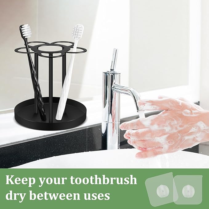 Countertop Toothbrush Holders for Bathroom,Black Toothbrush Holder 5 Brush Slots 1 Toothpaste Slot,Bathroom Countertop Organizer for Family, Kitchen, RV