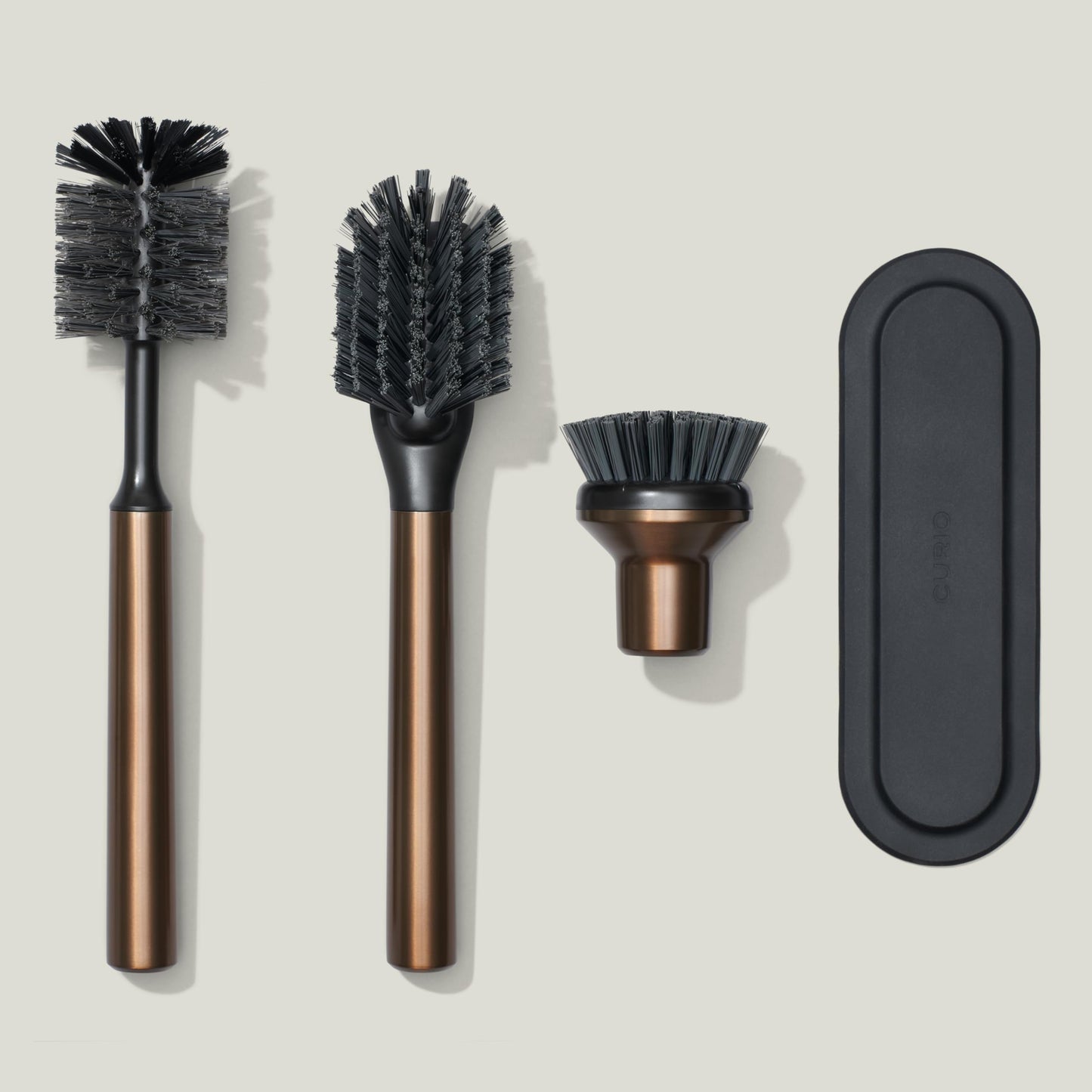 Curio Home Goods Ionic Brush Set, Magnetized to Stand Upright, Stainless Steel with Replaceable Heads, Bronze