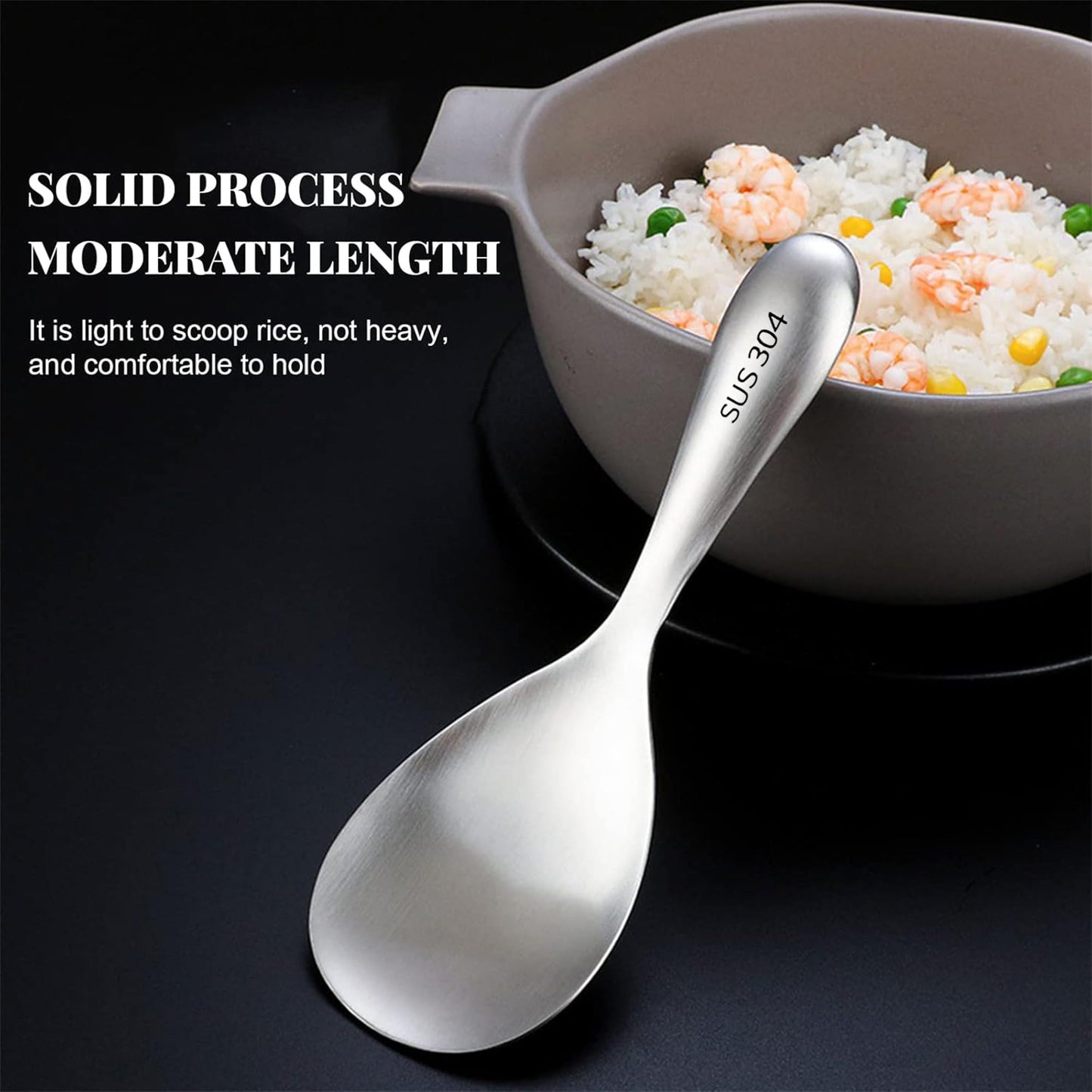 Comicfs 2Pcs Rice Spoon Paddle 304 Stainless Steel Rice Paddle Spoon Nonstick Rice Spatula Rice Scooper Metal Spoons Rice Cooker Spoons Food for Mixing Serving Draining Scooping Scraping (Matte)