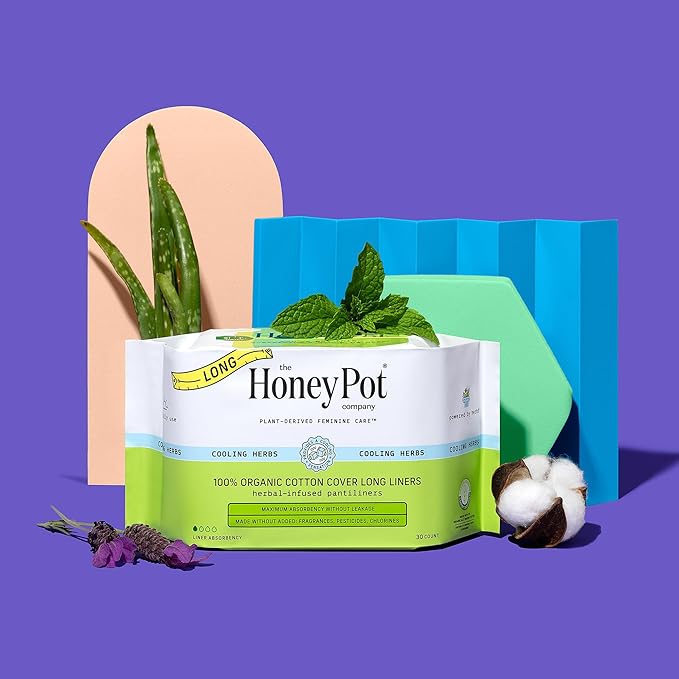 The Honey Pot Company - Herbal Long Panty Liners for Women - Infused w/Essential Oils for Cooling Effect & Organic Cotton Cover - Feminine Care - FSA & HSA Eligible - 30 ct