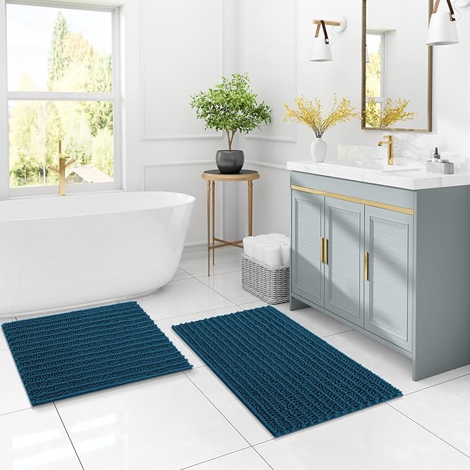 Arotive Luxury Chenille Bathroom Rug Mat, Extra Soft Thick Absorbent Shaggy Bath Rugs, Non-Slip Machine Wash Dry, Plush Bath Mats for Bathroom, Shower and Tub, 44x24, Peacock Blue