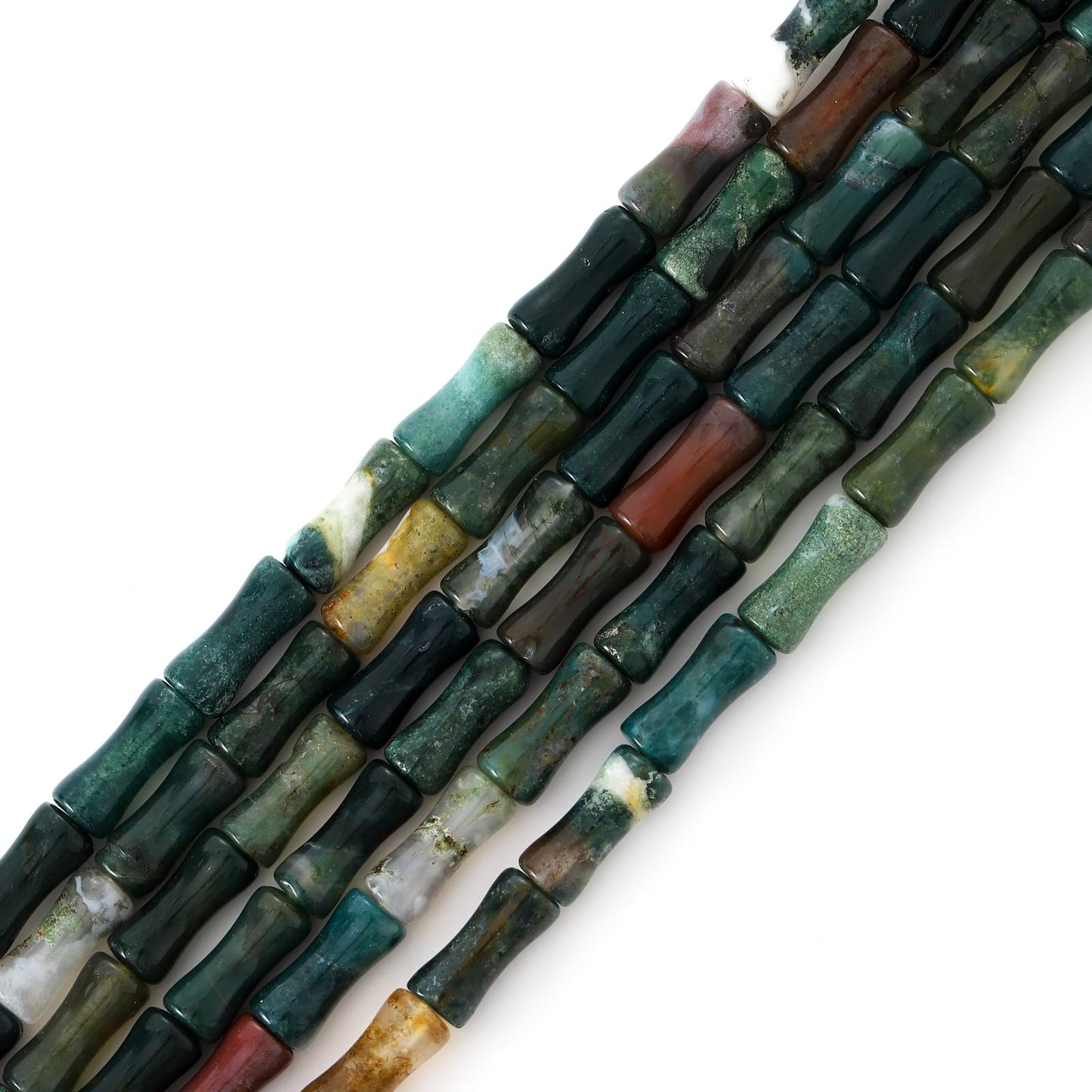 5x12mm Natural Indian Agate Stone Bamboo Shape Gem Healing Energy Loose Spacer Beads for DIY Necklace Bracelet Earring