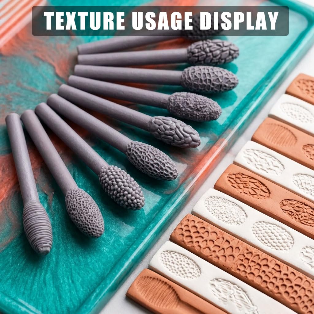 Texture Tool Sets for Clay Art - 9/23pcs Oval Clay Modeling Pattern Rollers Kit with Ergonomic Handles, Small Clay Texture Rollers for Polymer Clay, Pottery (9pcs Single Head)