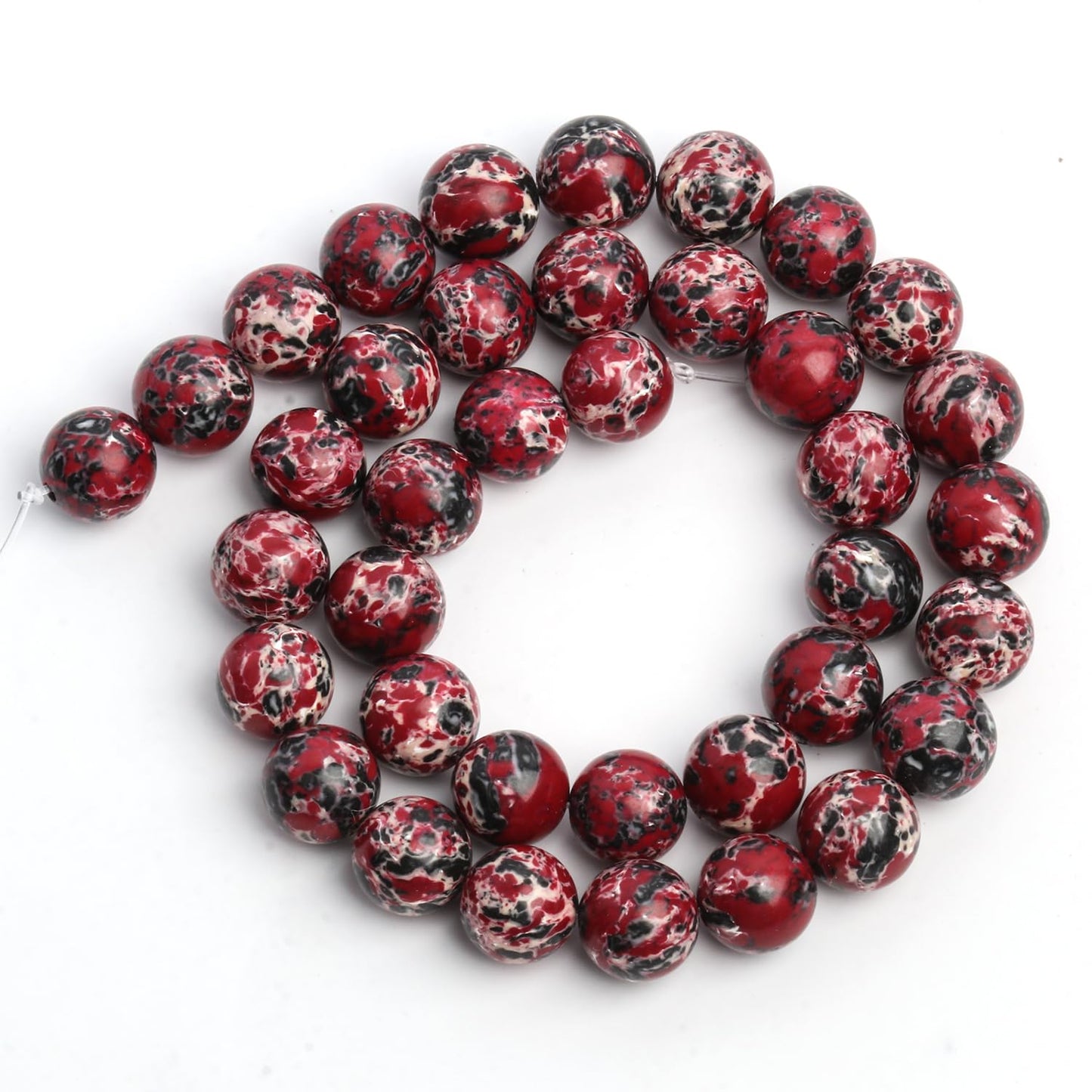 NITOPUPU 10mm 37pcs Red Black Imperial Jasper Natural Stone Beads for Jewelry Making Supplies, Round Crystal Beads for Bracelets Necklace DIY Crafts