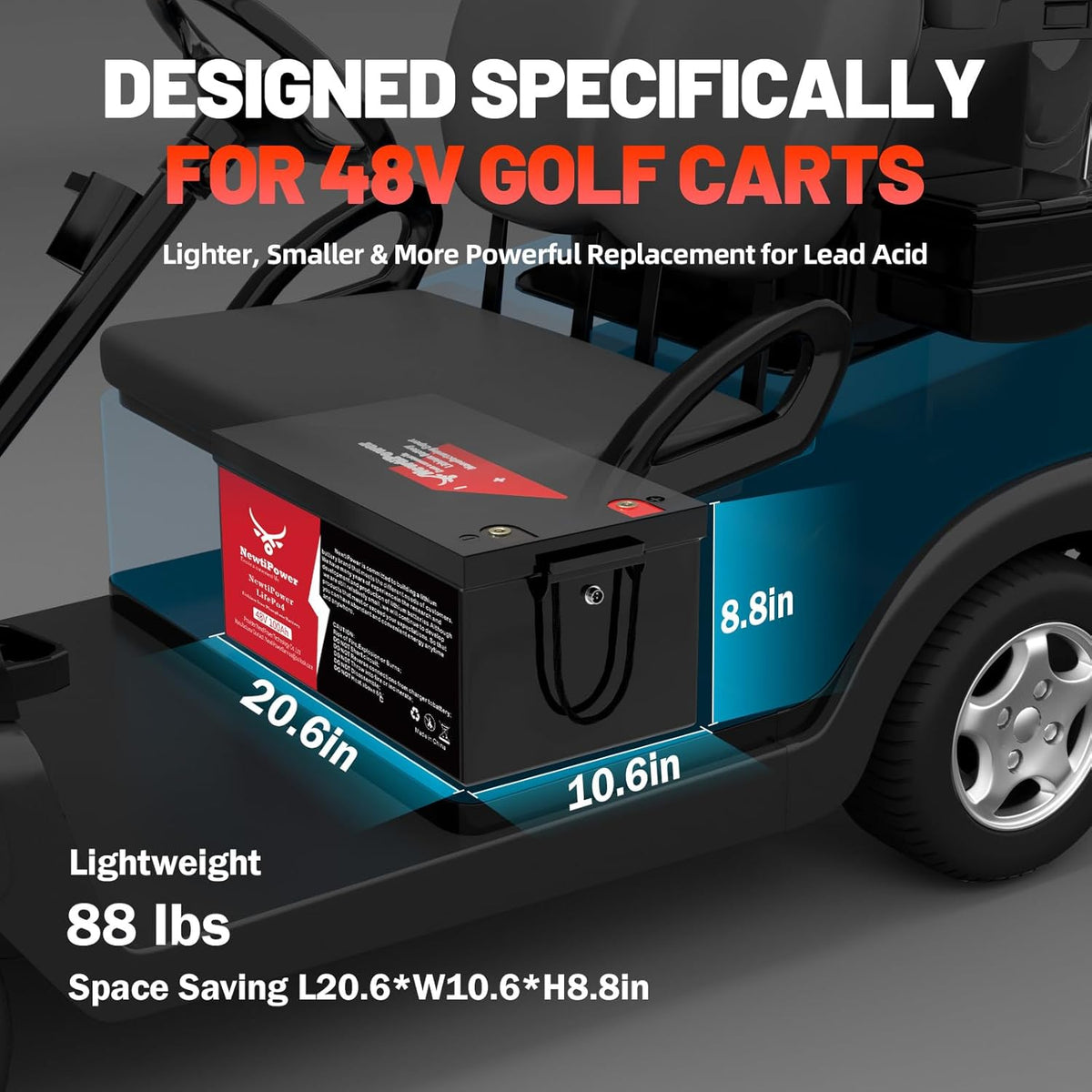 48V 100Ah Golf Cart Lithium LiFePO4 Battery with 200A BMS Grade A Cells Deep Cycle Rechargeable Battery,10000+ Cycles,Perfect for Golf Cart,Off Grid Applications (48V 100Ah-BLU)