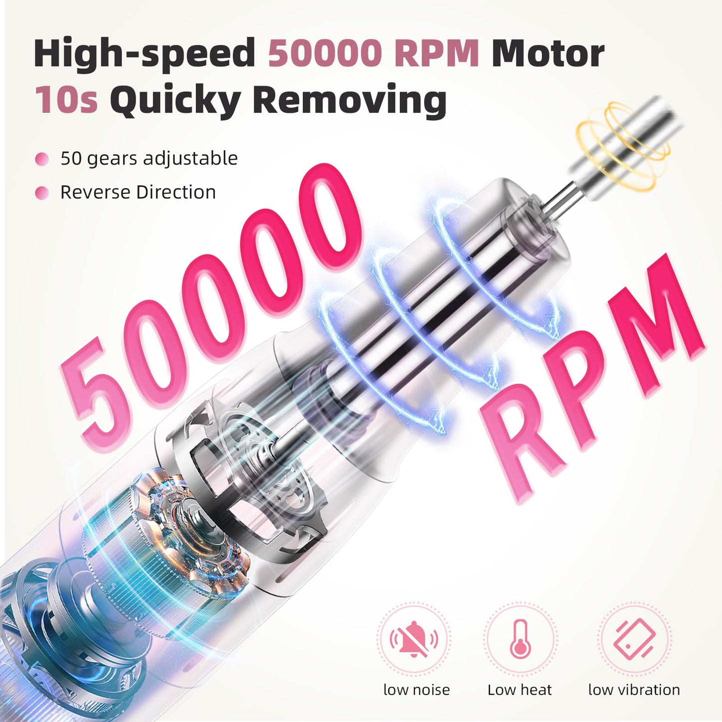 Professional Electric Nail Drill Machine, KYOEON Portable 50000 RPM Nail Drill Tools Kit Supplies with Accessories for Women High Speed Nail File Art Tools for Nail Techs or Salon Home