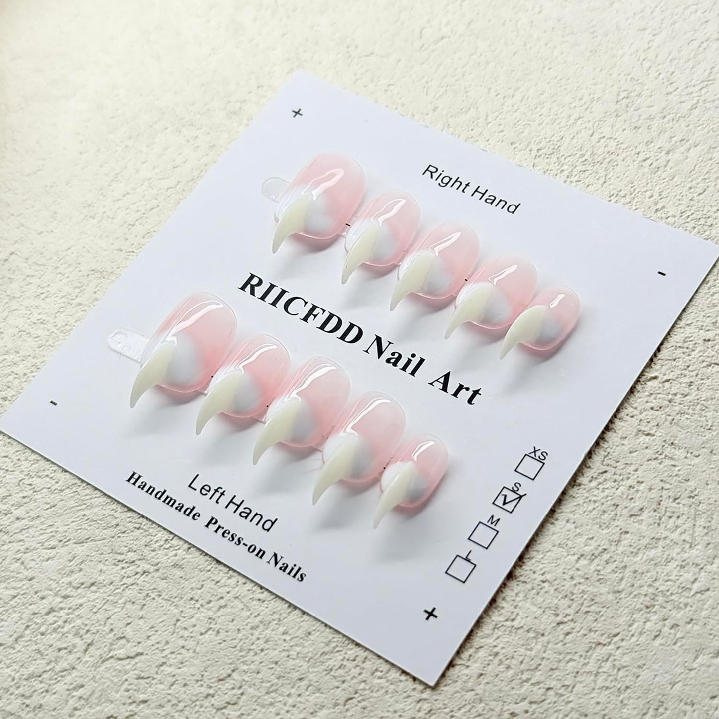 10 Pcs Handmade Press on Nails Medium Curved Stiletto Cat Claw Fake Nails Unique Pink White Designs Thick 3D Cat Claw Nails Press Ons Reusable Glossy Acrylic French Gradient Stick on Nail (S)