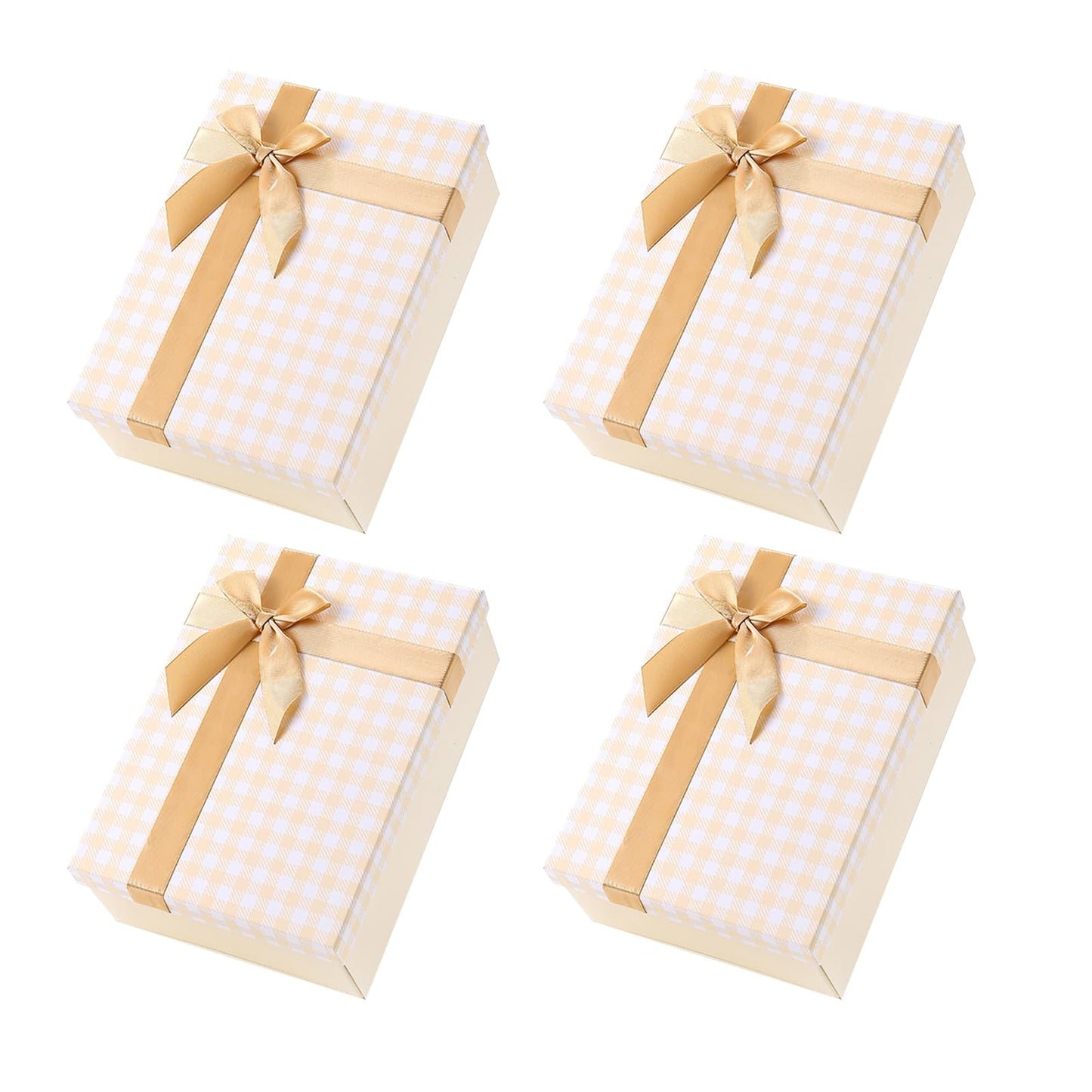 kaxilu Light yellow Gift Box Luxury With Lid & Ribbon, Foldable Gift Boxes 4 Pack 9.8x7x3.3Inches - Elegant Wedding & Birthday Packaging Gifts Box