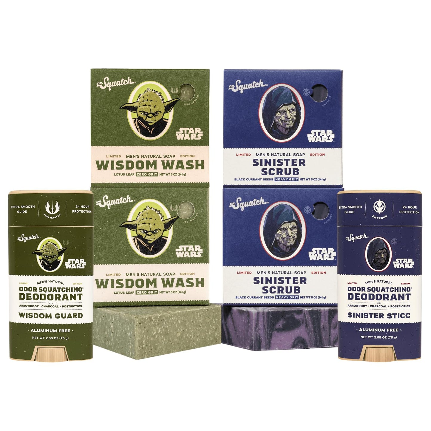 Dr. Squatch Star Wars Bundle - Natural 4 Soap and 2 Deodorant Gift Set - Wisdom Wash, Wisdom Guard, Sinister Scrub, Sinister Sticc