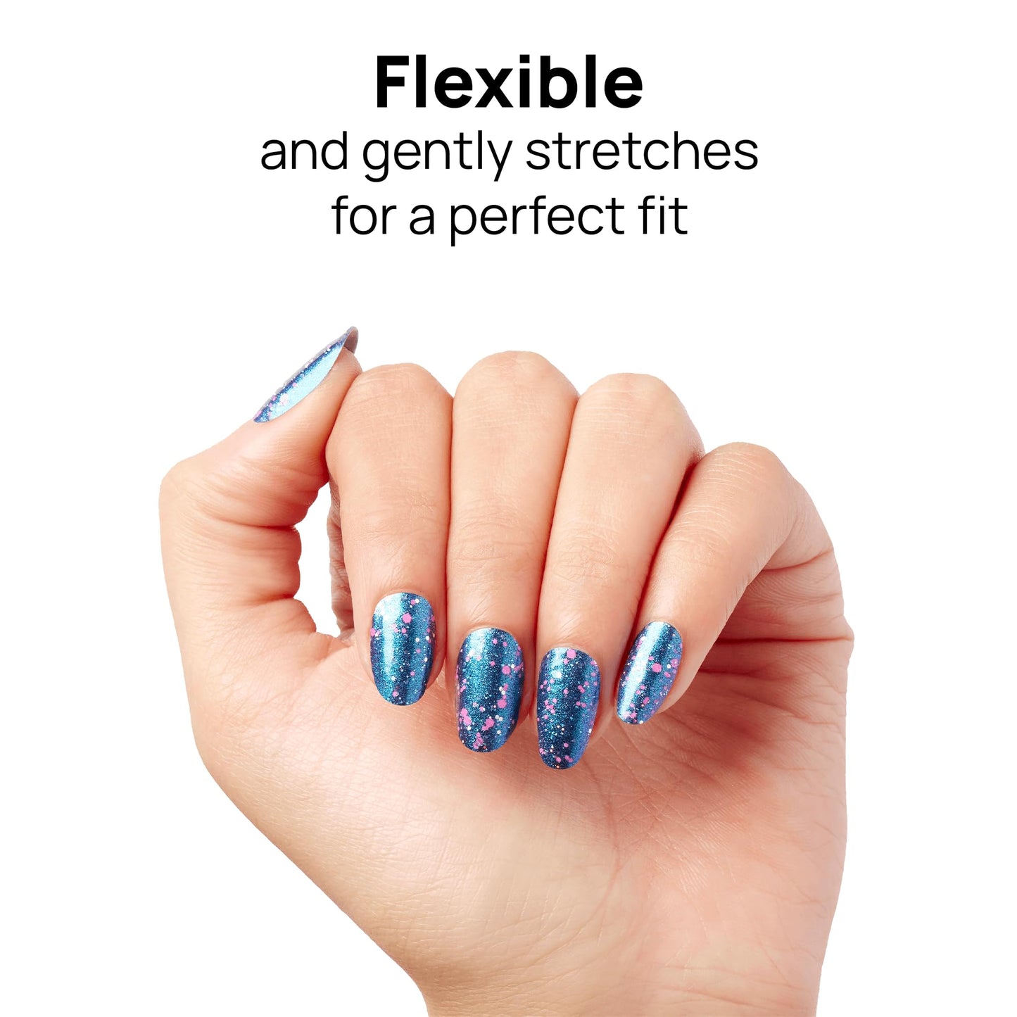 Color Street - Frosty Nights - Blue Glitter Nails with Pink Sparkle, Real Nail Polish Strips, Festive Holiday Christmas Manicure - 16 Double-Ended Strips