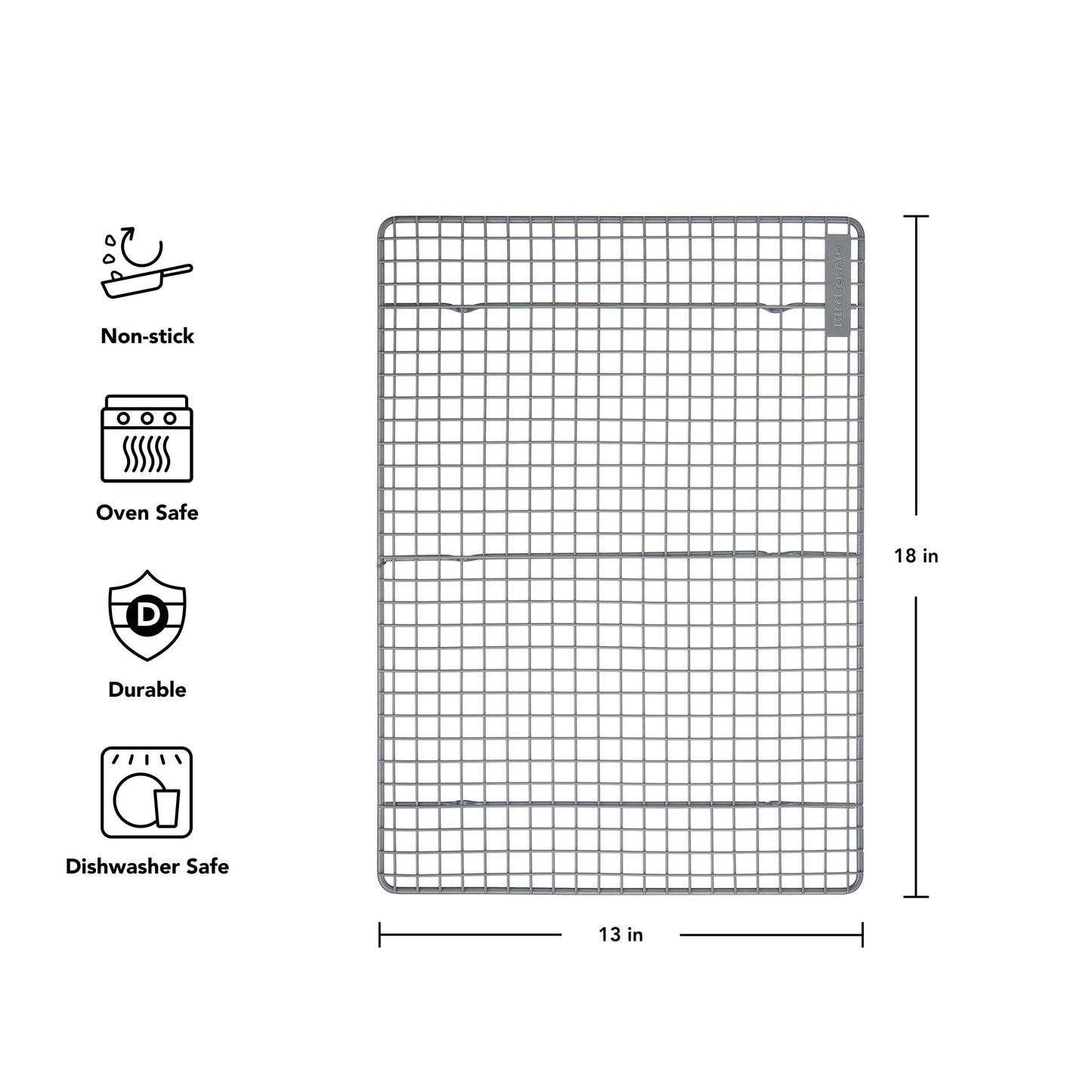KitchenAid Nonstick Aluminized Steel Cooling Rack, Dishwasher Safe, Contour Silver, 13x18 Inch