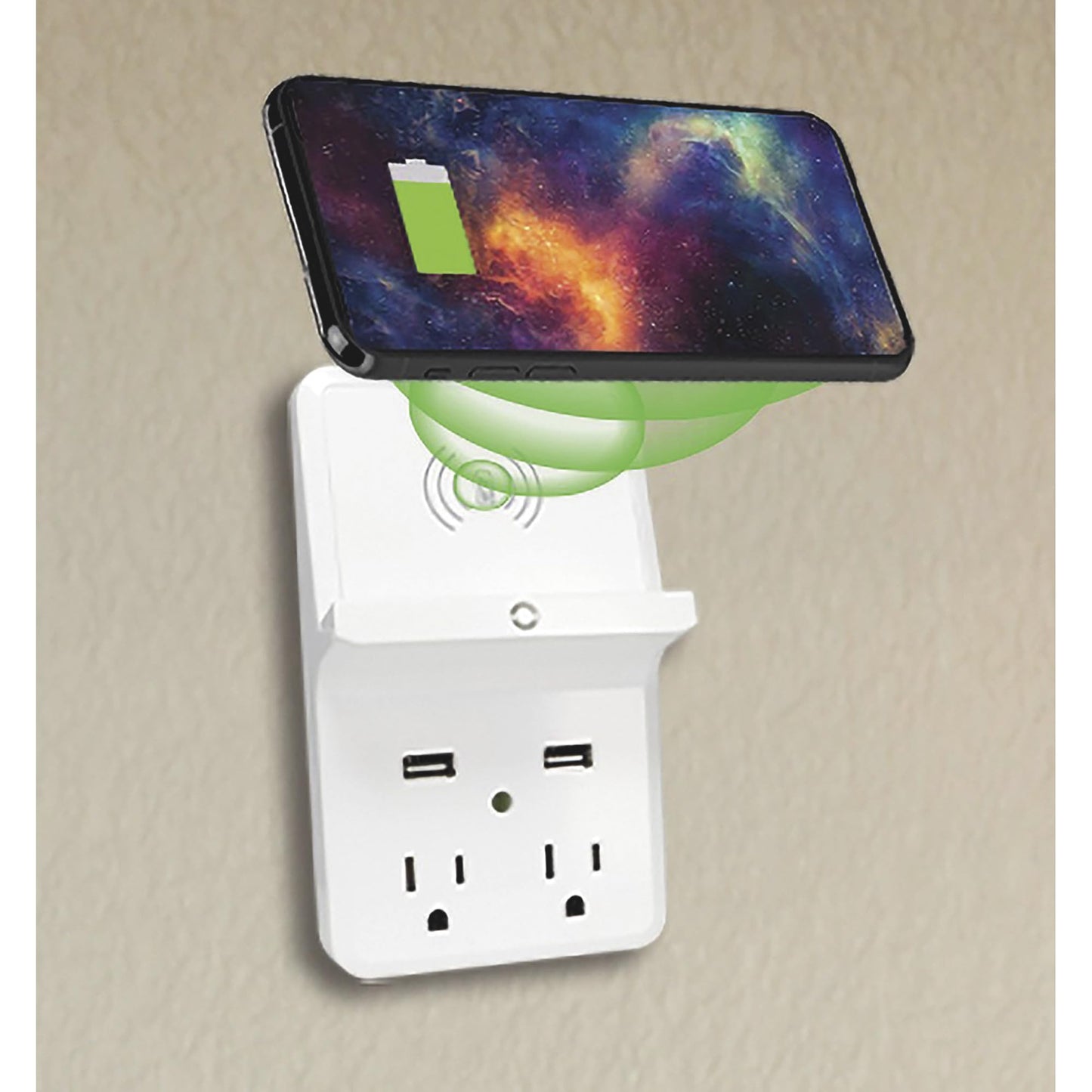 GEHR Electical Products Prime PBUWC01 Wireless-Charging-Dock Wall Tap with 2 Outlets and Dual USB Charger