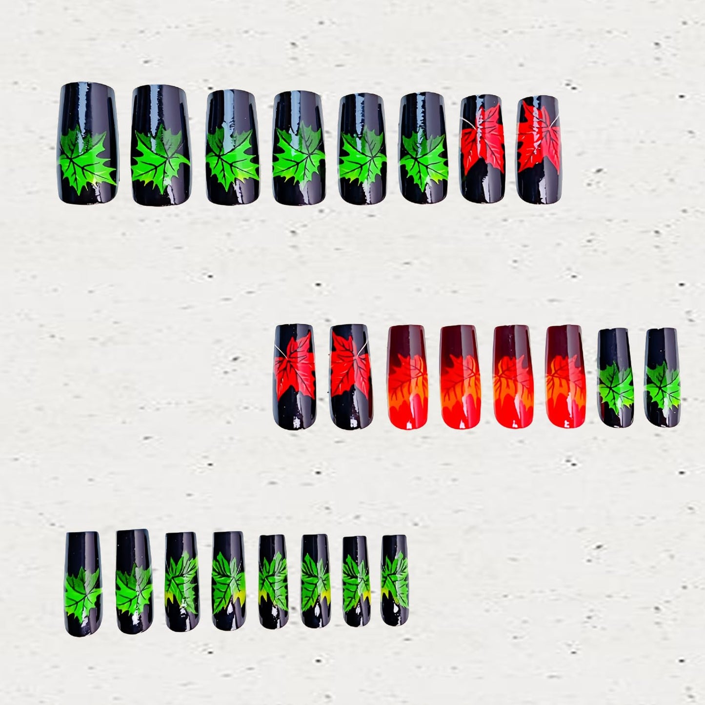 Autumn Thanksgiving Day Press on Nails Medium Square Shaped Artificial Acrylic Nails Colorful Maple Leaf Stick on Nails Full Cover Reusable Coffin Artificial Fingernails for Women Festival 24Pcs