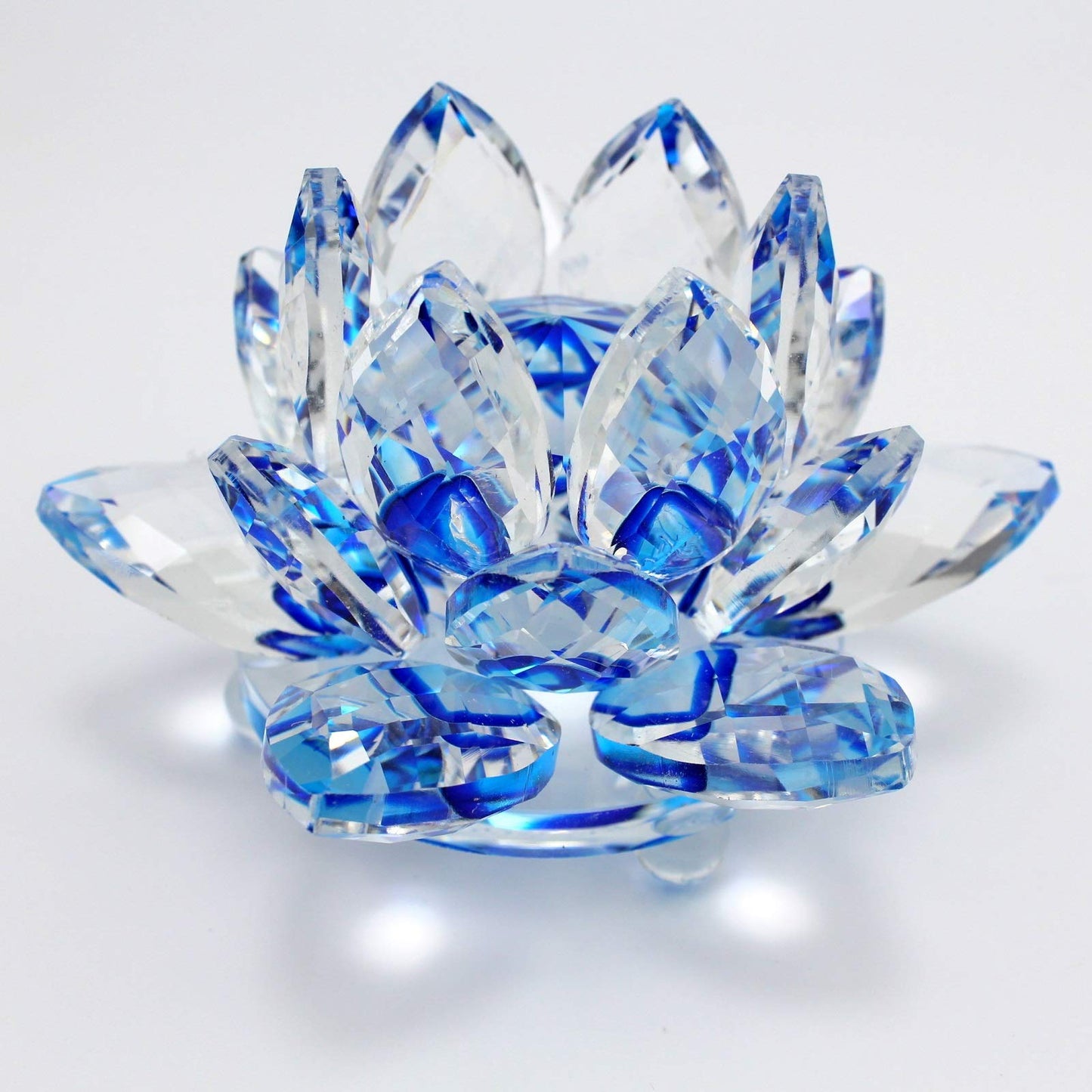 TENGFENG Sparkle Crystal Lotus Flower - 4'' Hue Reflection Clear Crystal Blue Lotus for Feng Shui Home Decor Sun Catcher Ornaments or Paper Weight with Gift Box (100MM) Blue