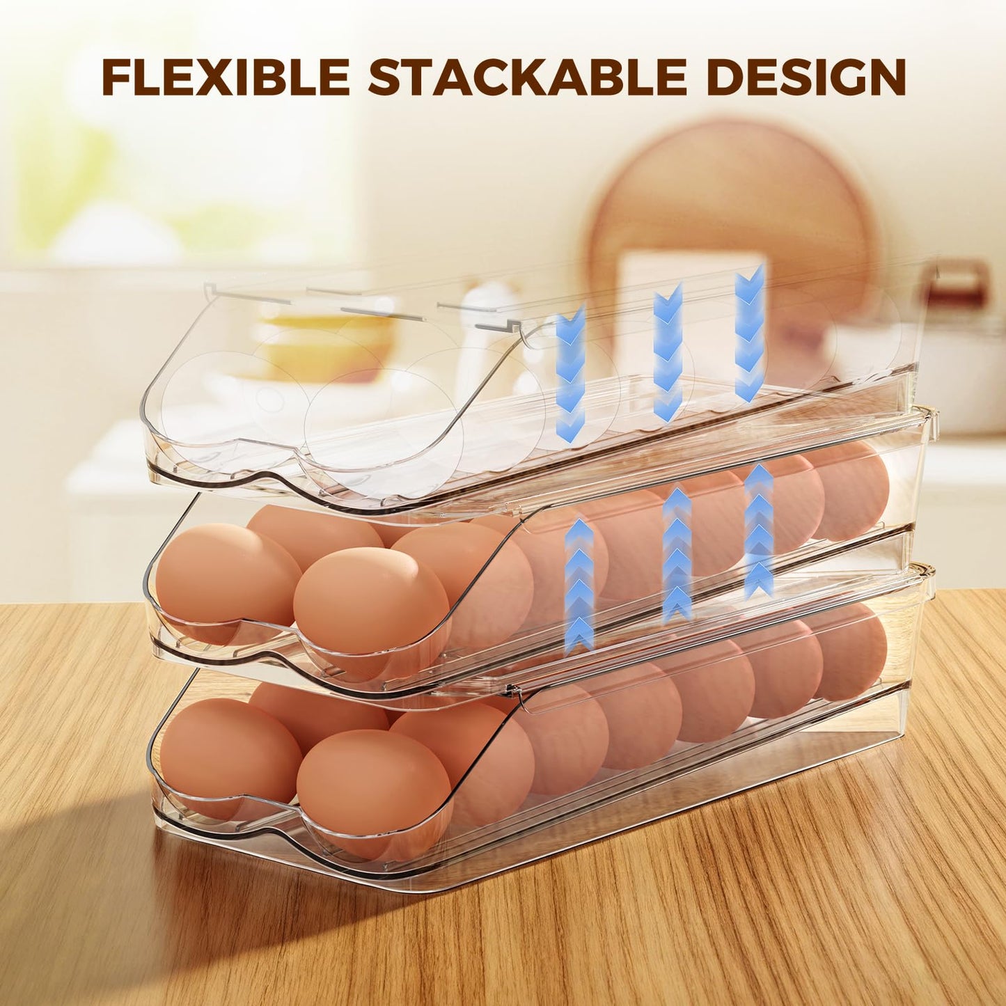 BOBELA Egg Holder for Fridge,Automatic Rolling Egg Container for Refrigerator,Clear Stackable Egg Organizer with Removable Lid for Fridge Organizers and Storage,1 pack