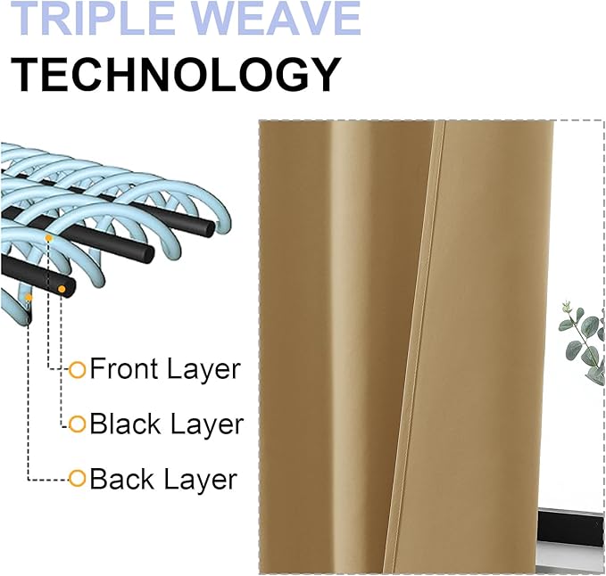 Simplebrand Ava Gold Blackout Curtains for Bedroom 63 Inch Length 2 Panels Set, Solid Thermal Insulated Energy Saving Rod Pocket Window Treatment Curtains Blackout Drapes, W40 x L63 Inch, Gold