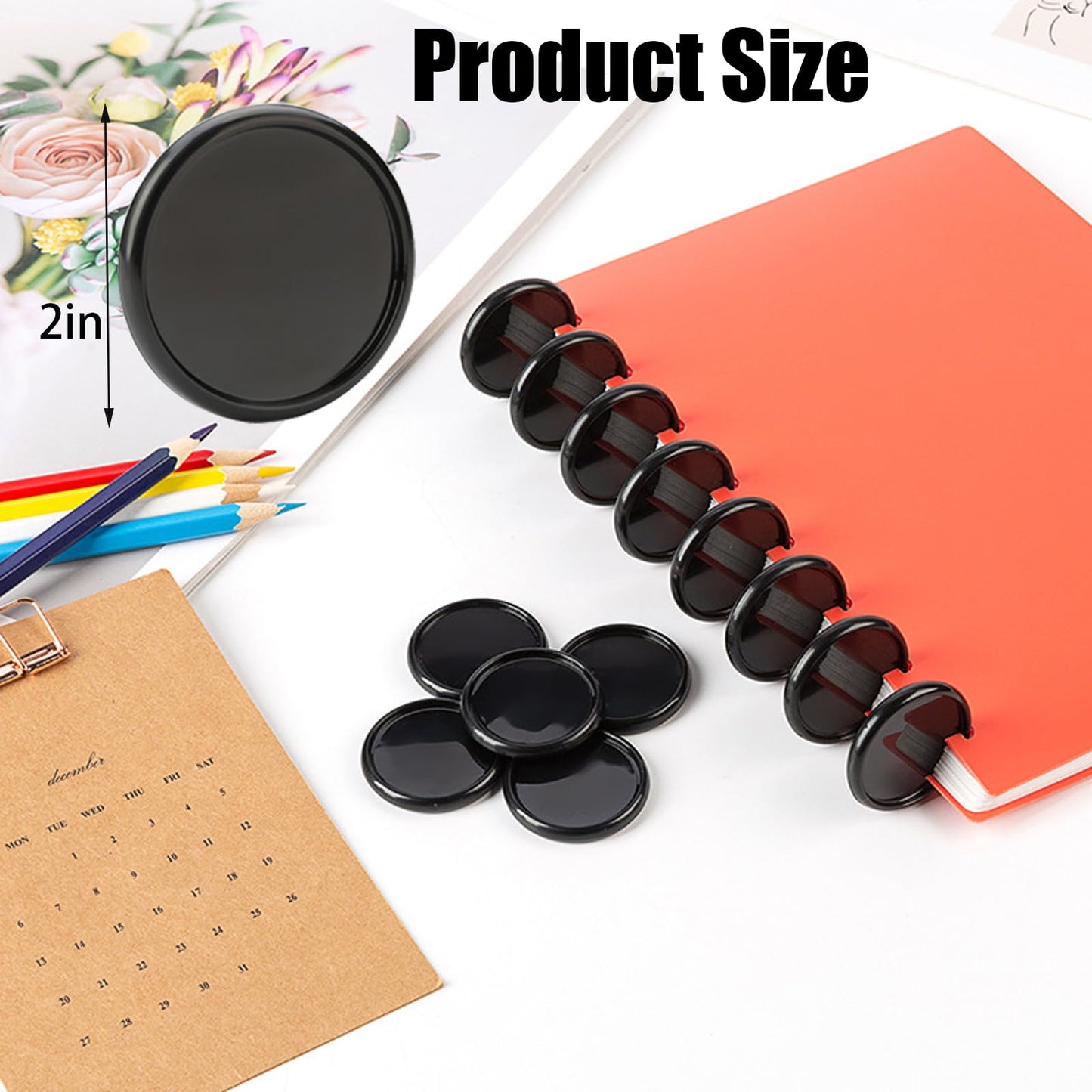 40 Pcs Discbound Disc 2 Inch Book Binding Discs, Black Expansion Discs Notebooks Planner Discs for DIY Notebooks and Planner Scrapbooking Supplies