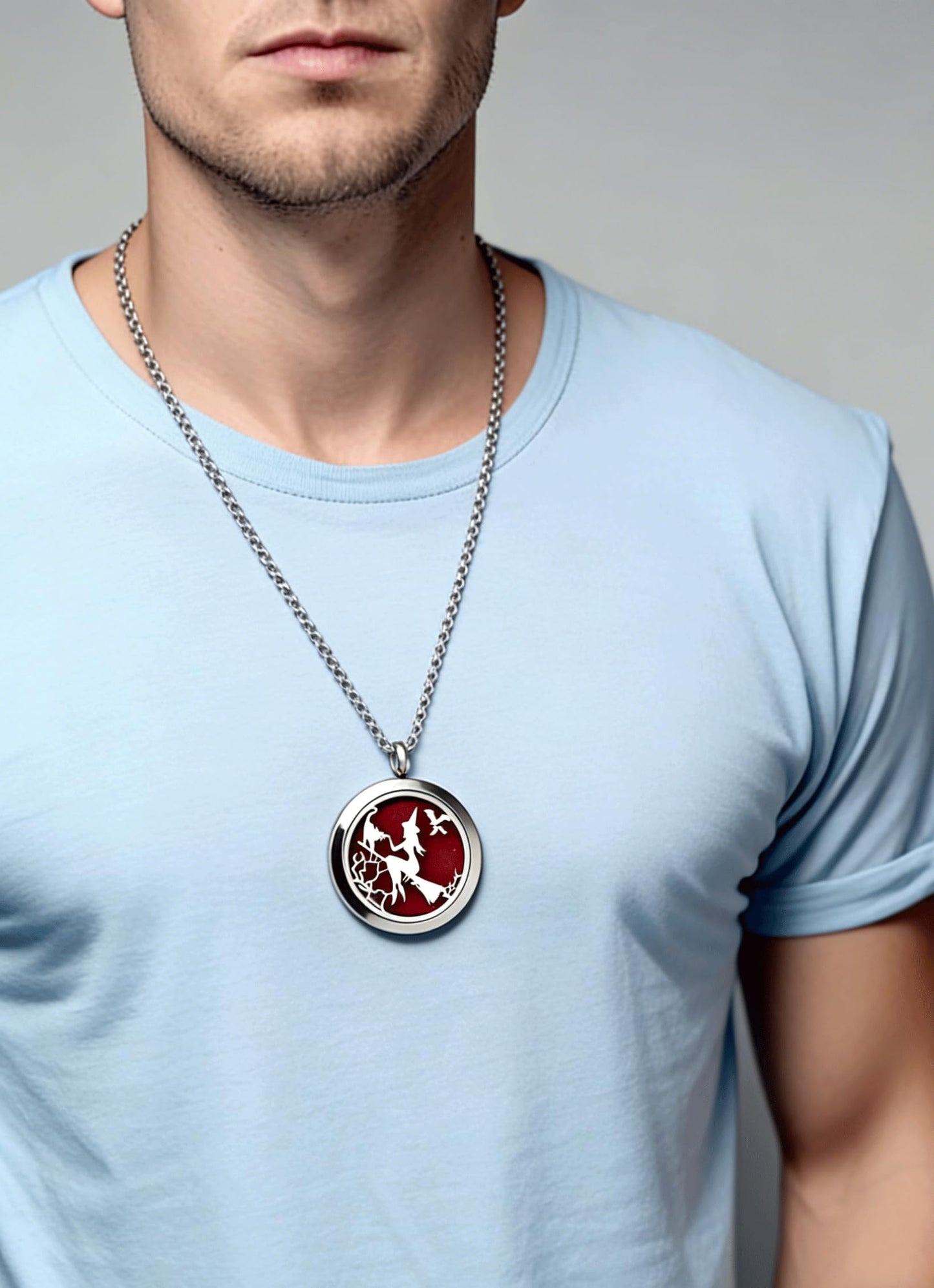 Popeoiuh Essential Oil Diffuser Necklace - Aromatherapy Jewelry Halloween Stainless Steel Magic Witch Locket Pendant with 24 Inches Chain + 8 Washable Refill Pads Birthday