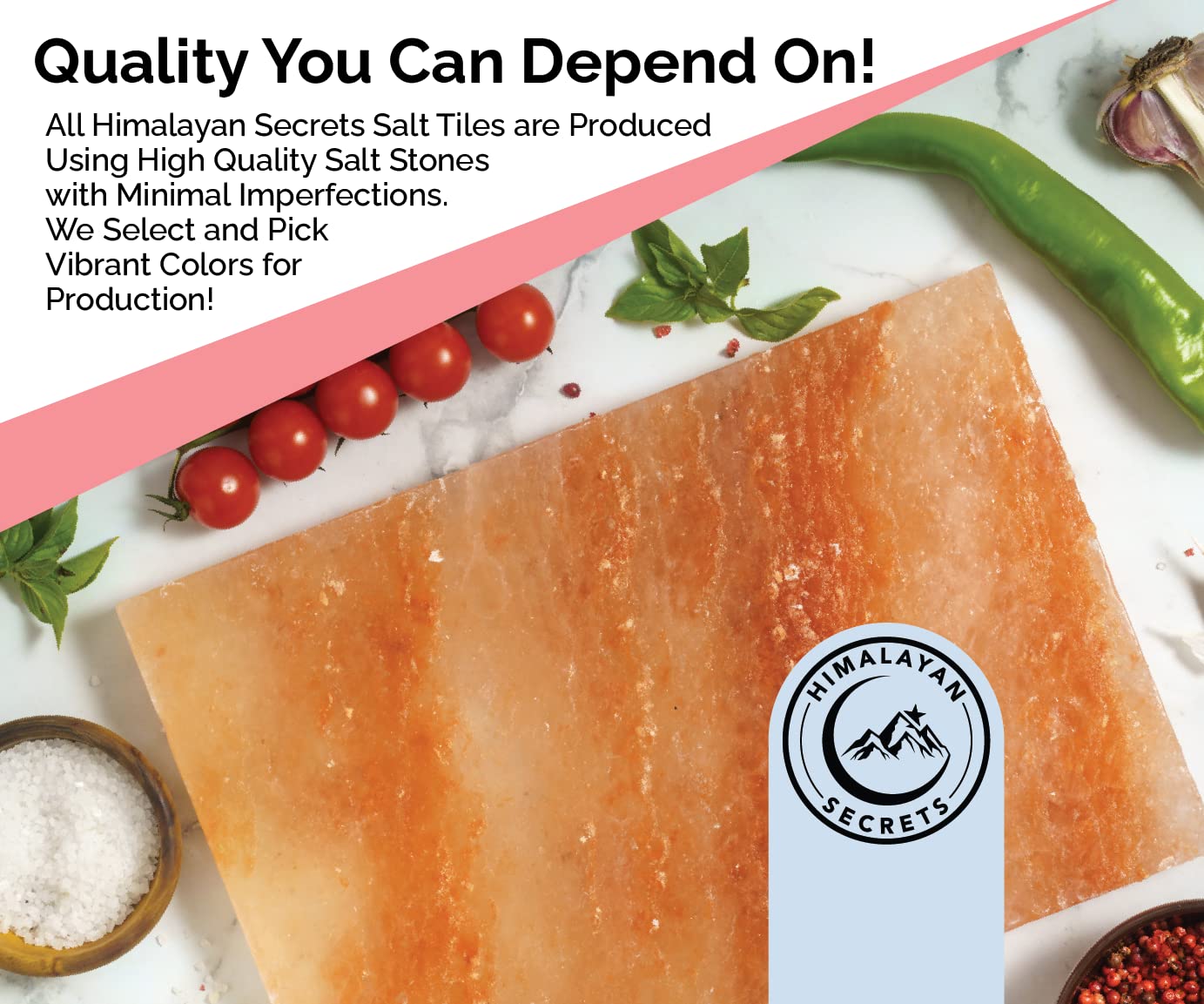 Himalayan Secrets® Salt Tiles | 8"x4"x0.75" | 6-Pack of 3/4 Inch Thick Salt Plates | Use for Grilling, Serving or Decor