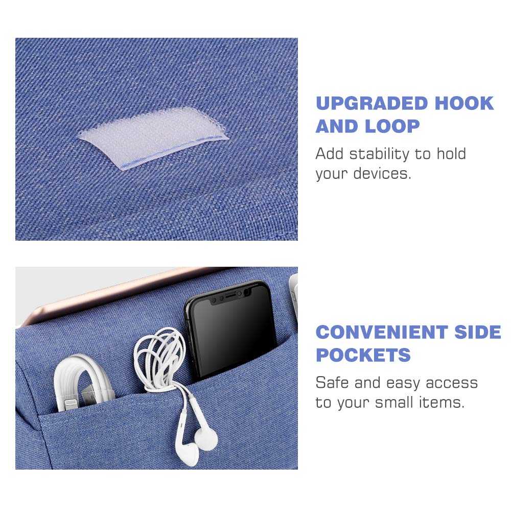 Moko Tablet Pillow Stand, Soft Bed Pillow Holder Xmas Gift for up to 11" Pad, Fits iPad 10.2"(9th Gen), New iPad mini 6 8.3" Air 4/3, iPad Pro 11/10.5/9.7, Mini 5 4, Galaxy Tab S6/S7 11", Denim Blue