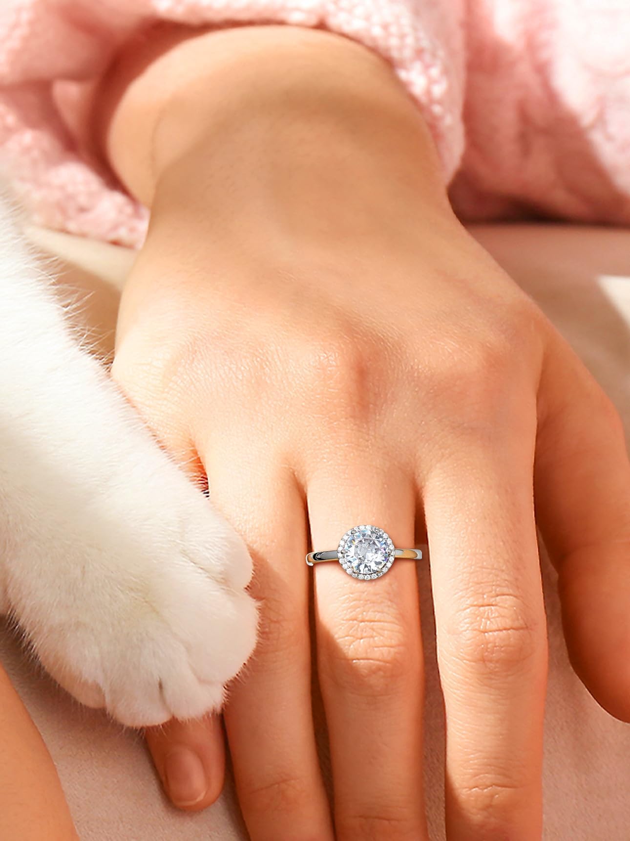 Bestyle 925 Sterling Silver Round Cut Gemstone Cubic Zirconia Rings for Women, April White Diamond Rings, Statement and Promise Ring for Engagement/Wedding/Anniversary/Valentines Day