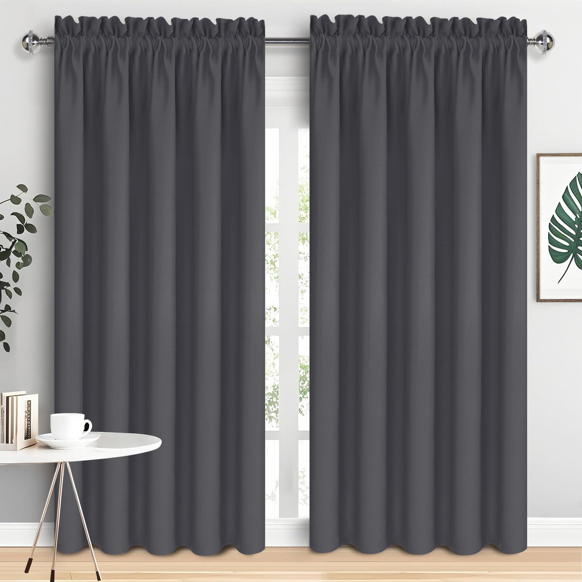 Wide Blackout Curtains for Bedroom 60 x 84 Inch Long Dark Grey