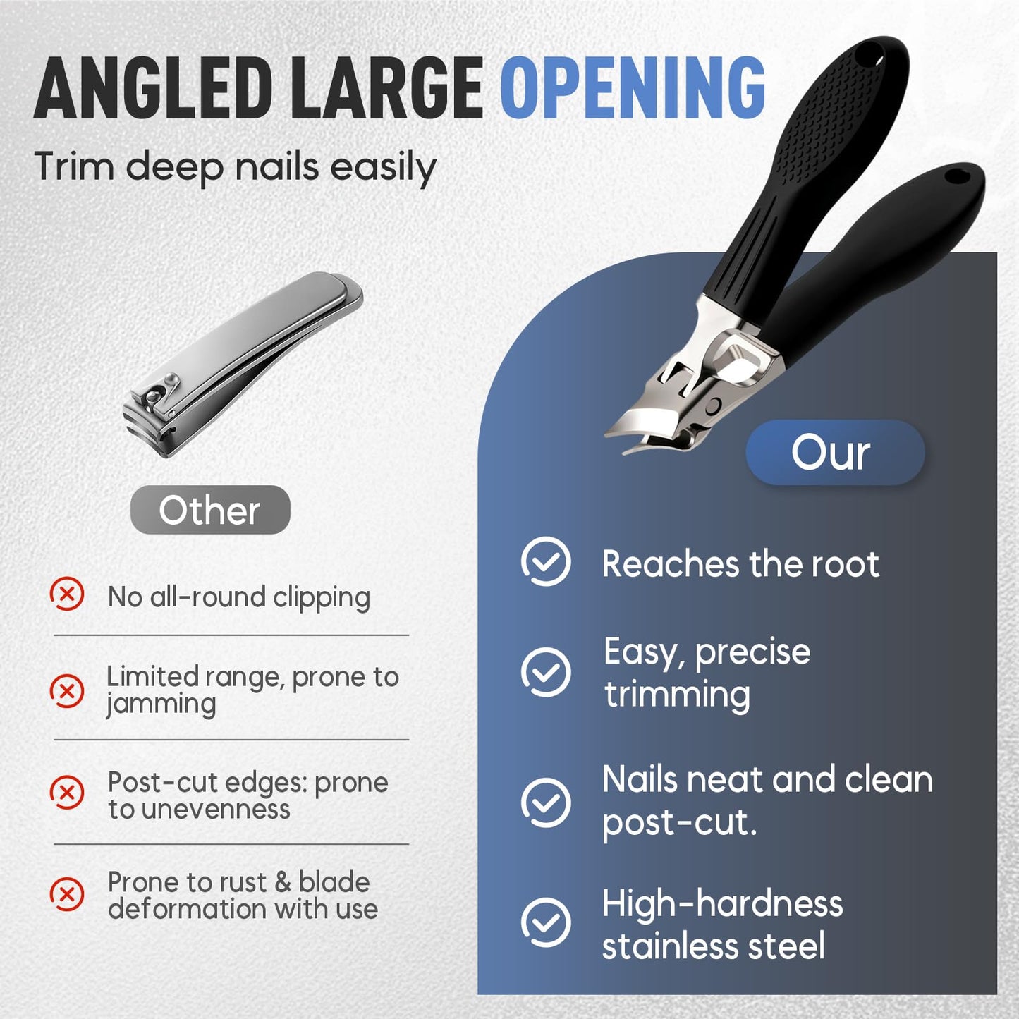 YAWOTA Wide Jaw Opening Anti-Splash Slanted Nail Clipper 3PCS Set with Case, Household Fingernail and Toenail Clippers Set for Ingrown Nails & Thick Nails (Black)