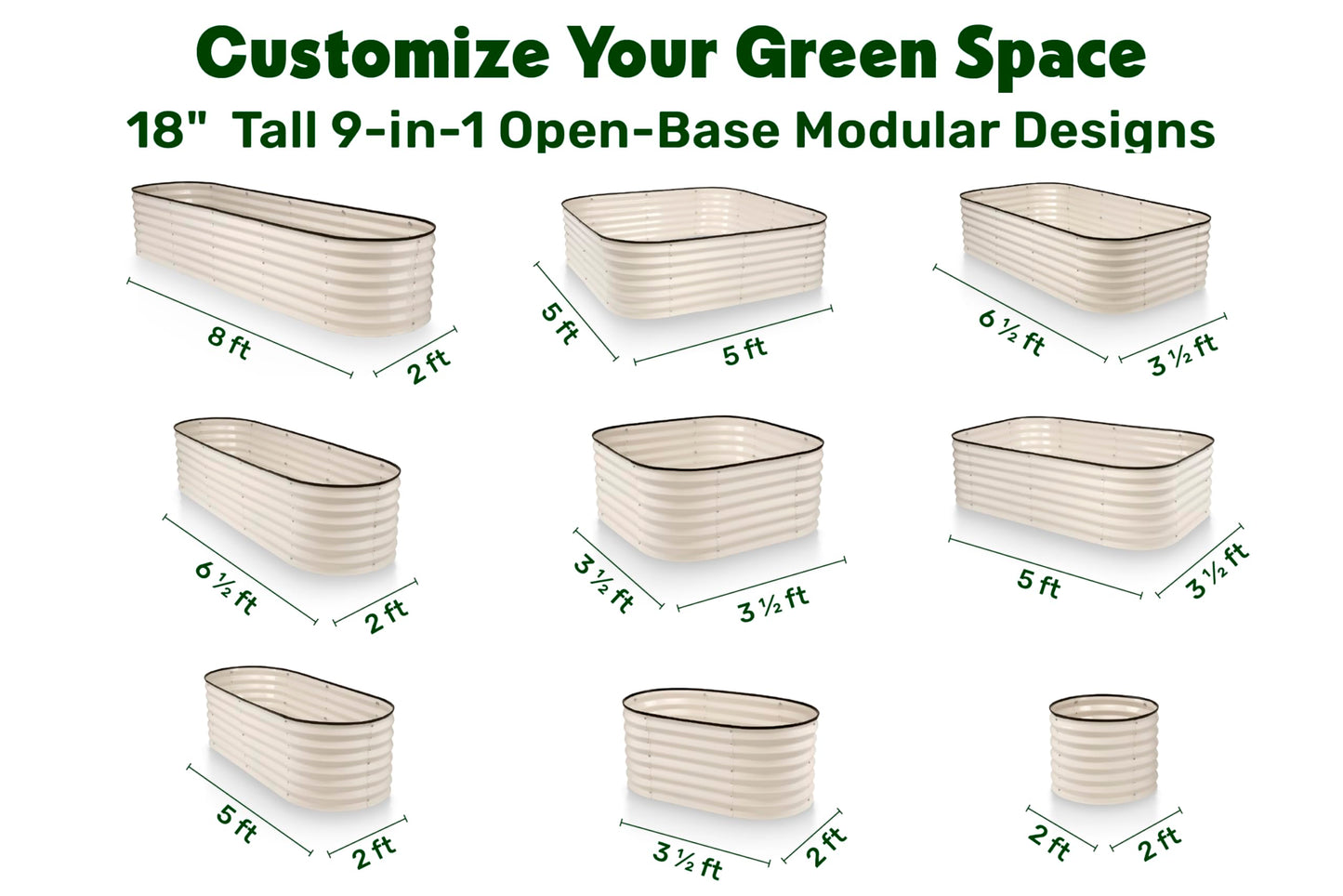 9-in-1 Galvanized Steel Raised Garden Bed // 8×2×1.5 ft Modular Planter for Gardening, Vegetables, Flowers // 18" Tall Metal Raised Garden Beds Outdoor (White) // Patented Design Planter Box