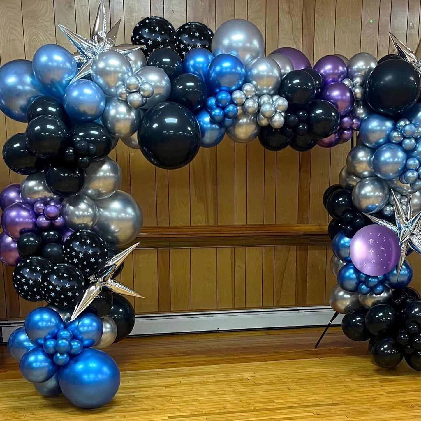 Galaxy Space Balloon Arch Garland Kit for Outer Party Decorations,144Pcs Chrome Metallic Blue Purple Silver Navy Blue Black Balloons for Boys Kids Baby Shower Party Solar System Supplies