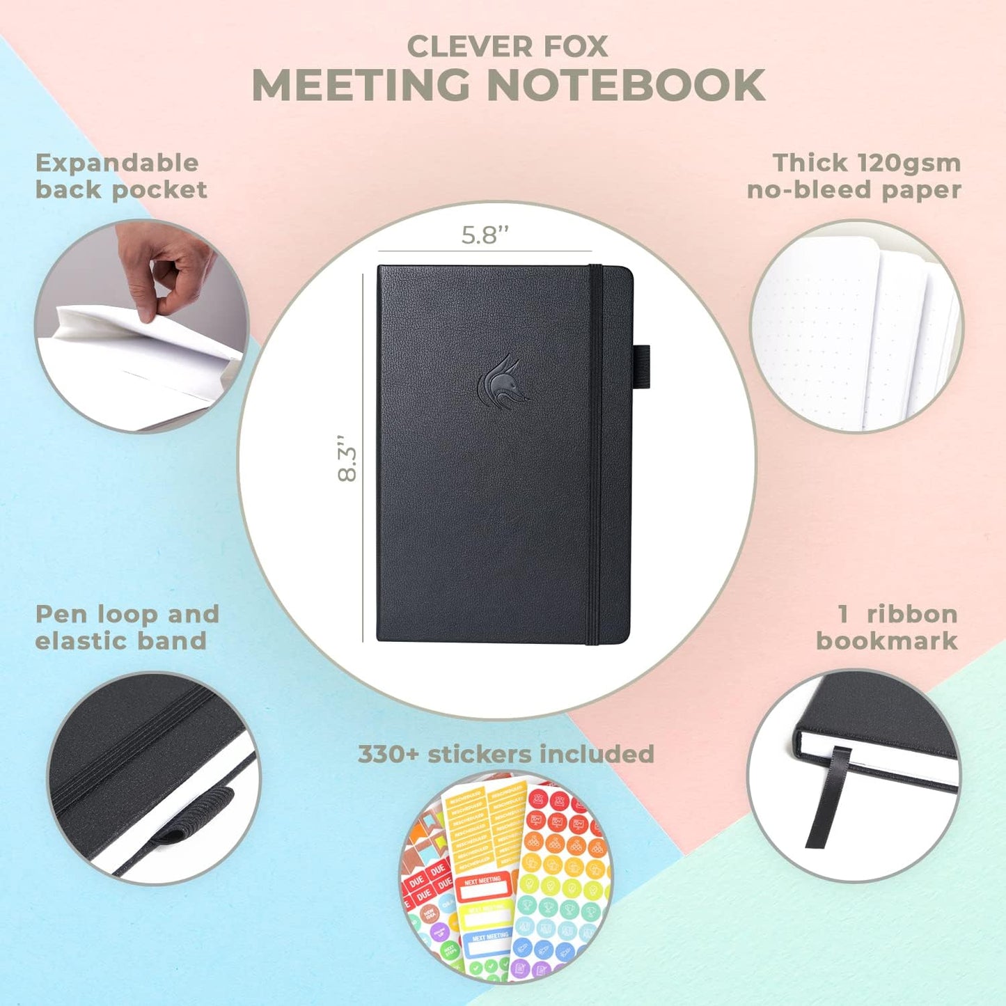 Clever Fox Meeting Notebook – Work & Business Organizer with Notes & Action Items – Notepad for Project Management & Meetings, A5 (Black)