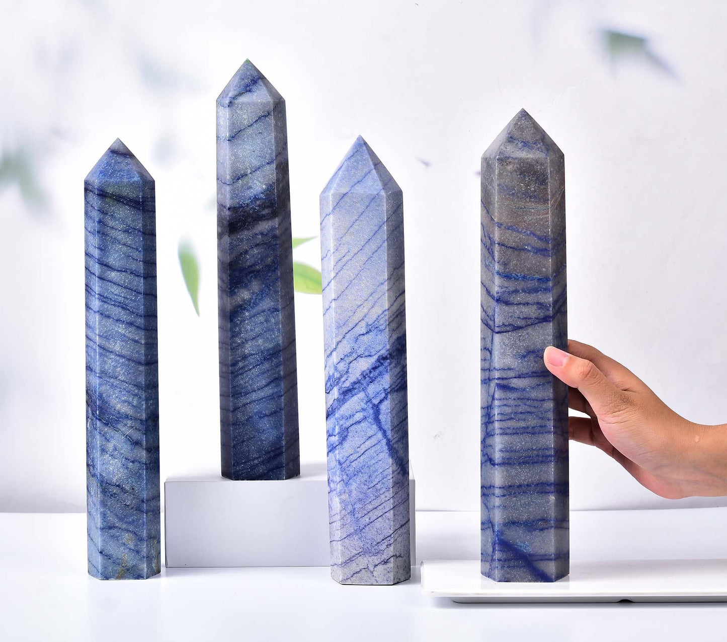 AMOYSTONE Extra Large Healing Crystal Obelisk Tower Blue Aventurine Point Wand Crystal Decor Reiki 2.2-2.6 LBS