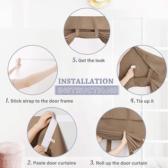 RYB HOME Blackout Door Curtains for Small Windows, W26 x L40 Room Darkening Heavy Duty Vertical French Door Shades/Blinds Full Privacy Protected for Patio Ceiling Window, 1 Panel, Mocha