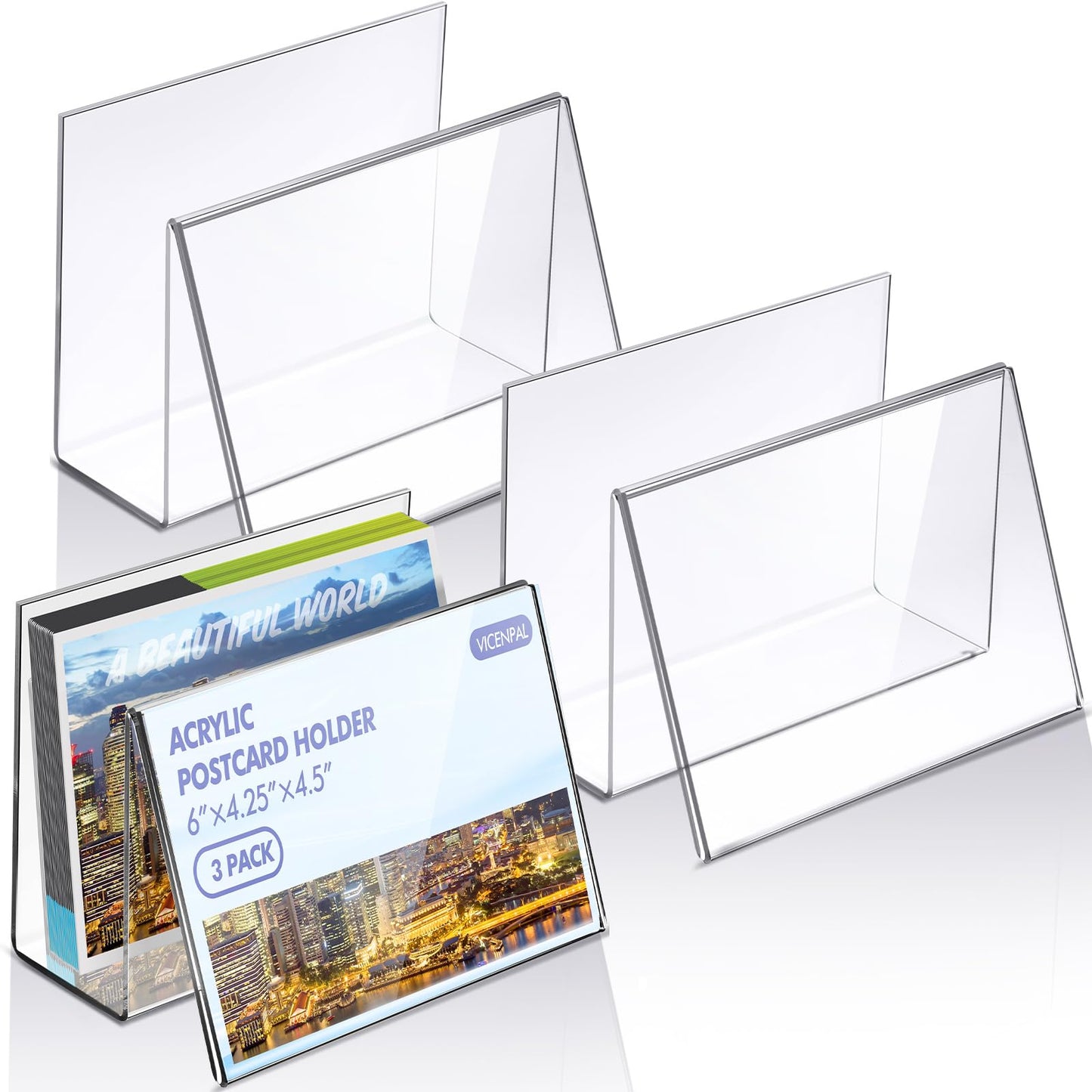 Crtiin 3 Pcs Clear Acrylic Postcard Display Holder Business Card Holder Greeting Card Display Clear Business Stand Rack for Index Organizer Desk Table Home Office, 6 x 4.25 x 4.5 Inches