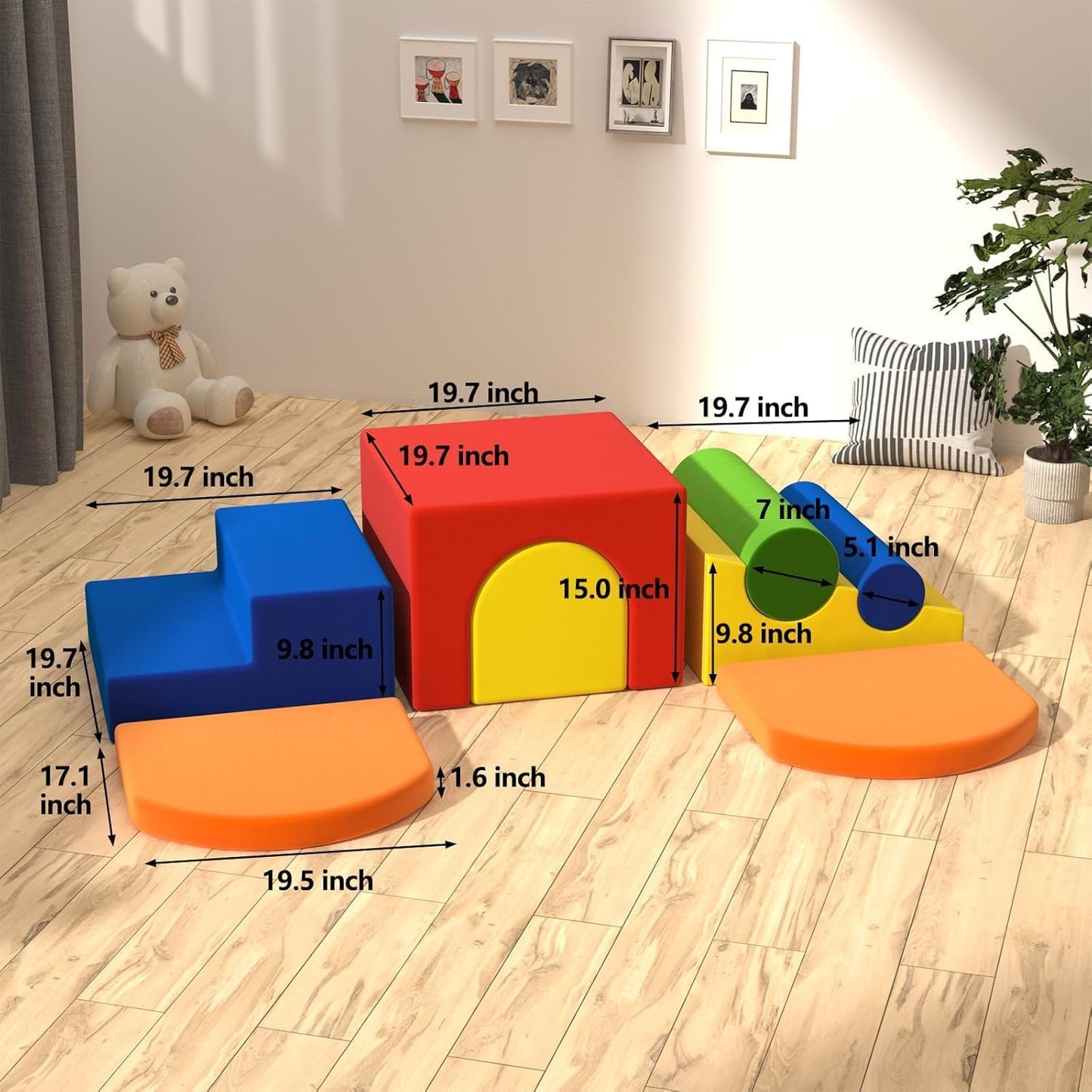 Yaofala 8-Piece Colourful Soft Play Set, Foam Climbing Blocks for Toddlers, Climbing Toys for 1 Year Old, Inside Crawling & Sliding Foam Baby Climbing Blocks