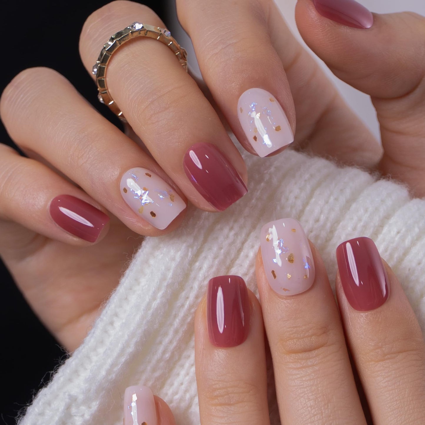 CurvLife Soft Gel Square Press-On Nails Short, Reusable Oval Fake Nails with Glue & Adhesive Tabs, 30PCS Salon-Quality Stick-On Nails for At-Home Manicure (Honey Drift)