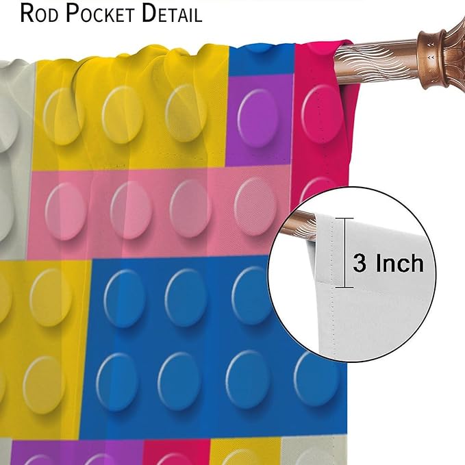 Kids Building Blocks Toy Curtains Children's Room Abstract Outline Colorful Plastic Toys Geometric Bricks Print Curtains for Boys Girls Nursery Curtains 63x63 Inches 2 Panels