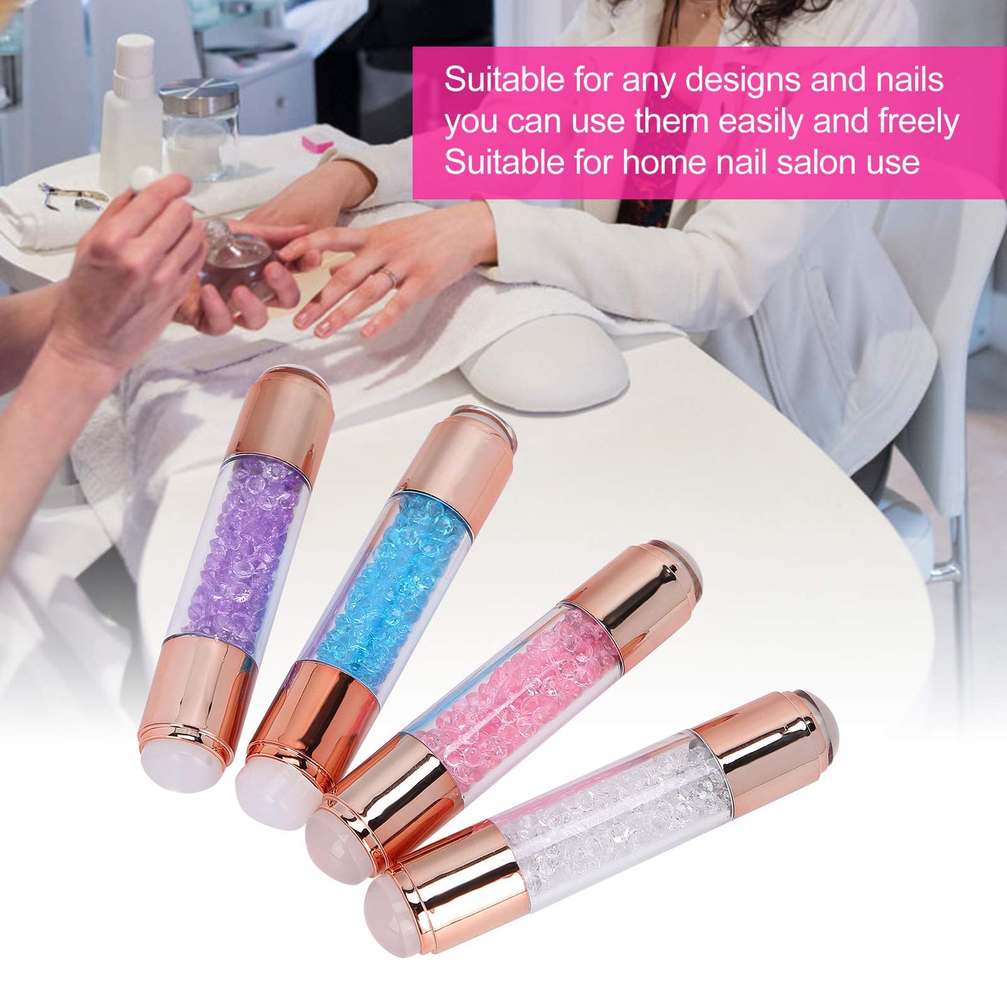 4Sets Dual Ended Nail Stamper Kit, Manicure Art Stampers Silicone Stamp Pens Double Ended W/Nail Seal Plate for Home Nail Salon Manicure Tools DIY Nail Art Designs
