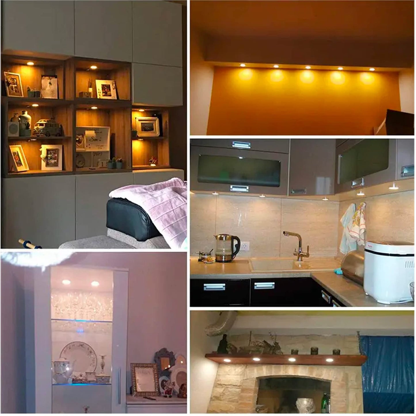 CRISETEK Smart LED Puck Lights with APP Control, Dimmable Cabinet Lighting with Bluetooth, Music Sync and Timer Function, Under Cabinet Lights, DC 12V Adaptor (Warm White, APP 8Pack)