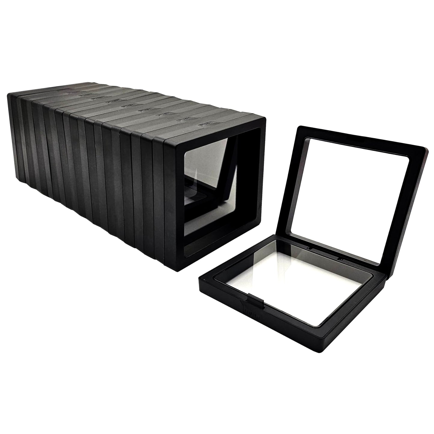 ailison 12PCS 3D Floating Frame Display Stand, Jewelry Box, Gift Box, Ornament Organizer, Small Travel Jewelry Box, PE Film Anti-Oxidation, Suspended Display Box Stackable (Black, 3.54 * 3.54)