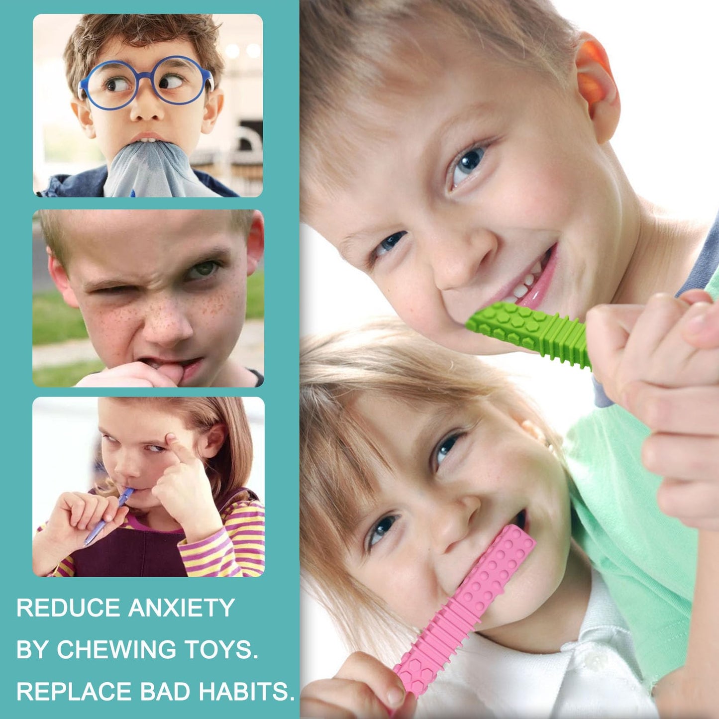 Sensory Chew Toys for Autistic Children, 4 Pack Silicone Chew Tube Teething Sticks Toys for Autism, ADHD, SPD, Chewies with Special Needs, Oral Motor Chewy Tool for Sensory Kids Chewer