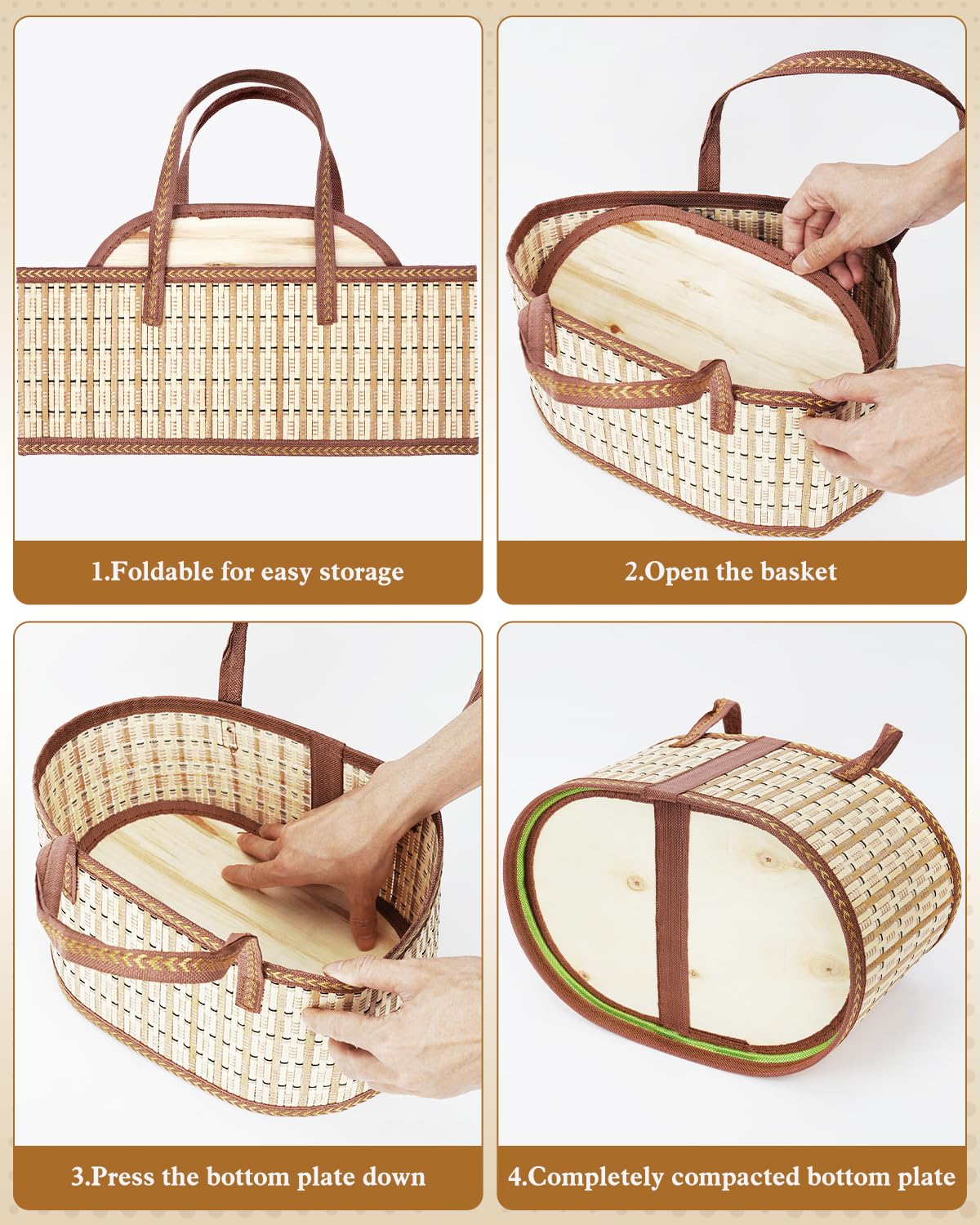 2 Set Baskets for Gifts Empty, Woven Bamboo Gift Basket Kit with Handles, Foldable Empty Gift Baskets to Fill with Wrap Bags, Pull Bows, Cards & Raffia for Baby Baptisms, Father's Day, Housewarming