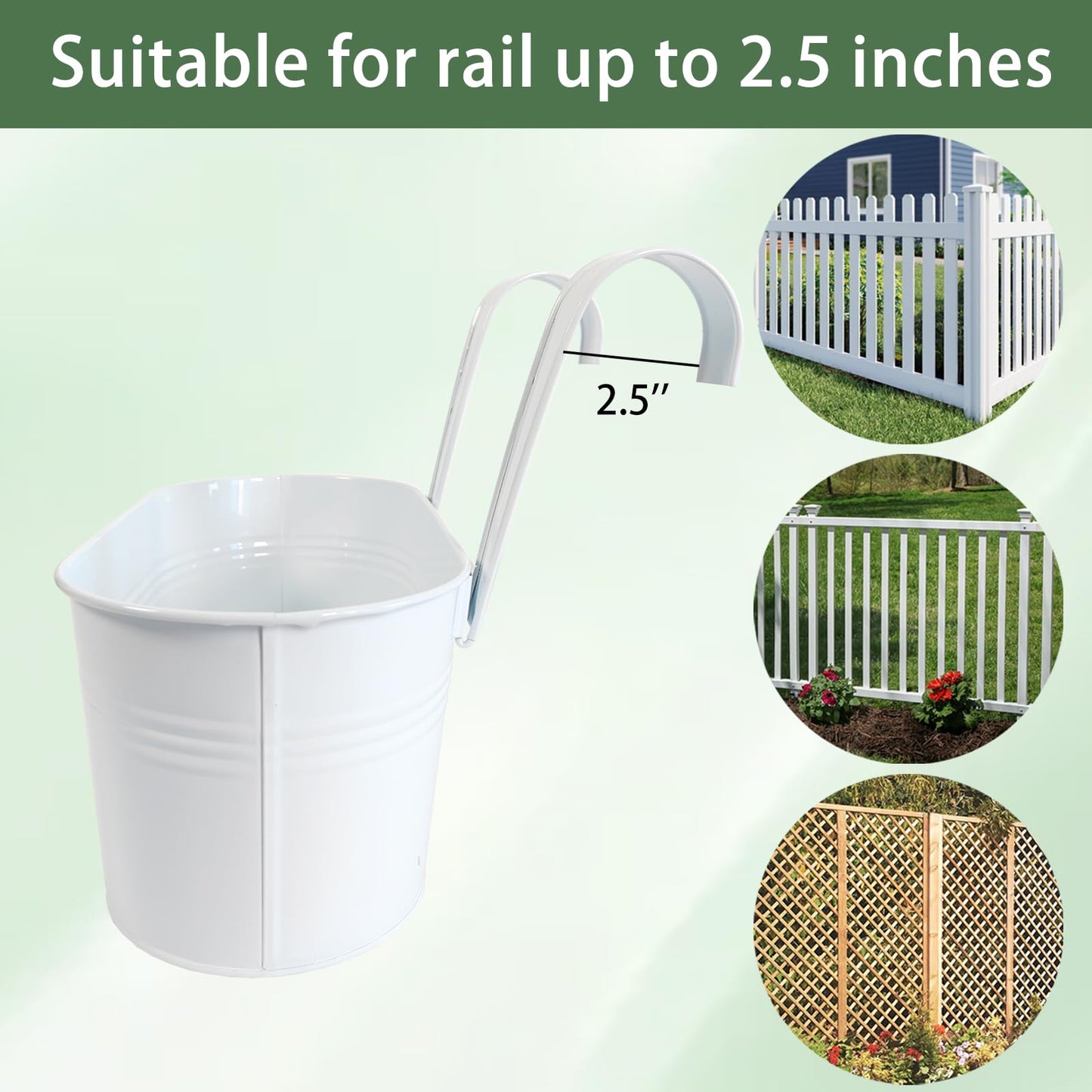 Joyfernal 10" Hanging Flower Pots, Pack of 6 White Metal Outdoor Patio Balcony Planter, Railing Planters Fence Pot with Detachable Hook & Drainage Hole for Small Plants (White, 6Pcs)