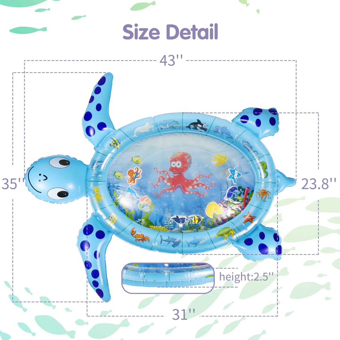 Gebra Sea Turtle Tummy Time Water Mat – Inflatable Baby Play Mat for 3–12 Months Boys & Girls, Sensory Activity Toy & Gift for Visual and Muscle Development