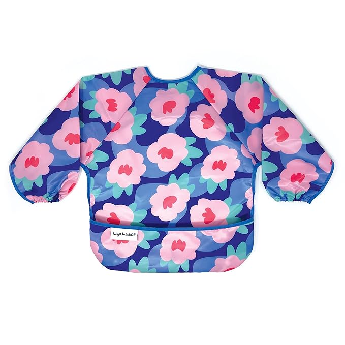 Tiny Twinkle Long Sleeve Bib for Babies & Toddlers – Waterproof Smock Bib for Eating – Machine Washable & Mess-Proof, Baby Feeding Essential & Shower Must-Have(Floral Blue, 6–24M)