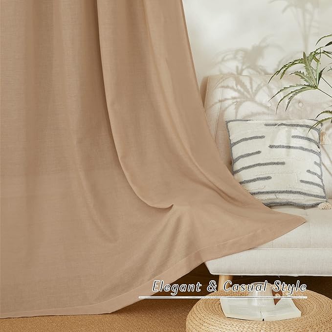 NICETOWN Camel Thick Linen Curtains 72" Length, Grommet Privacy Window Treatments Linen Weave with Light Penetration Vertical Drapes for Farmhouse/Home Office, W42 x L72, 2 Panels