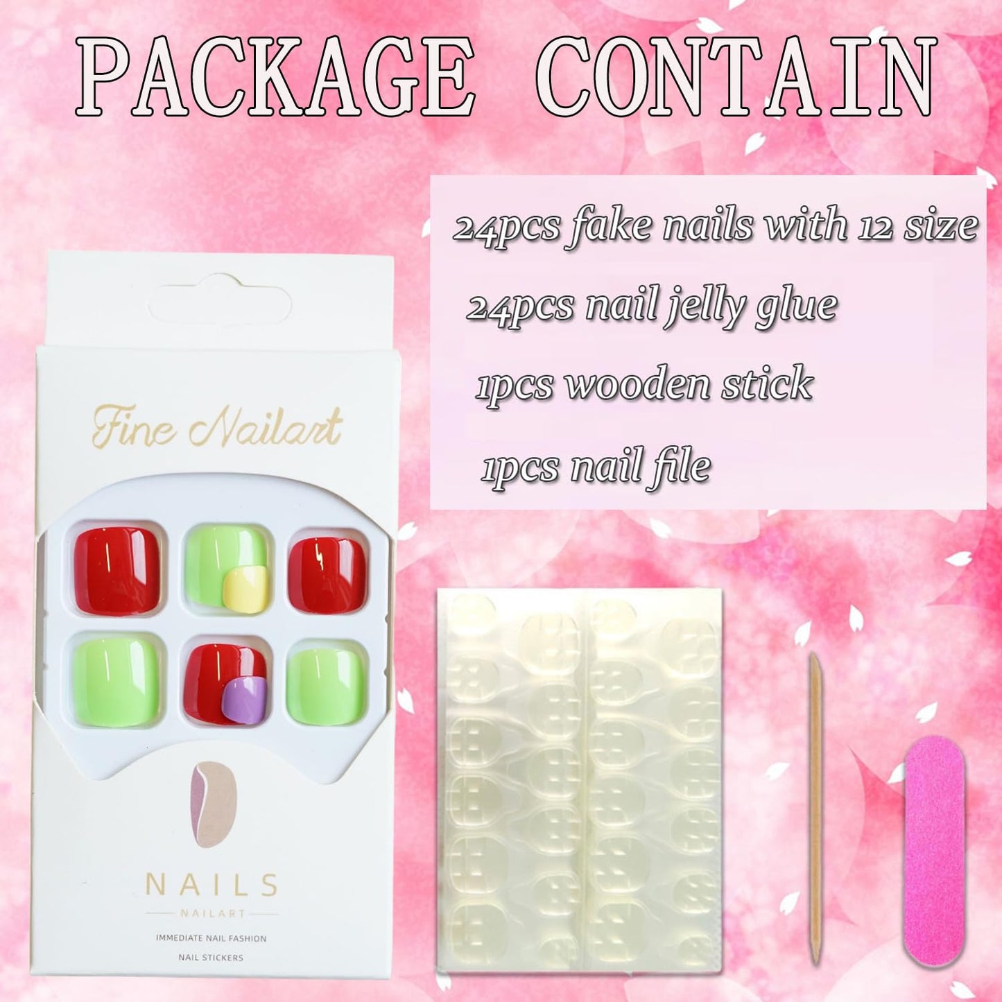 Vezocim Colorful False Toenails Sets, Press on Toenails Coffin with Rainbow Designs, Full Cover Artificial Acrylic Fake Nails for Toe, Glue on Toenails with Charm, Stick on Toe Nails for Women