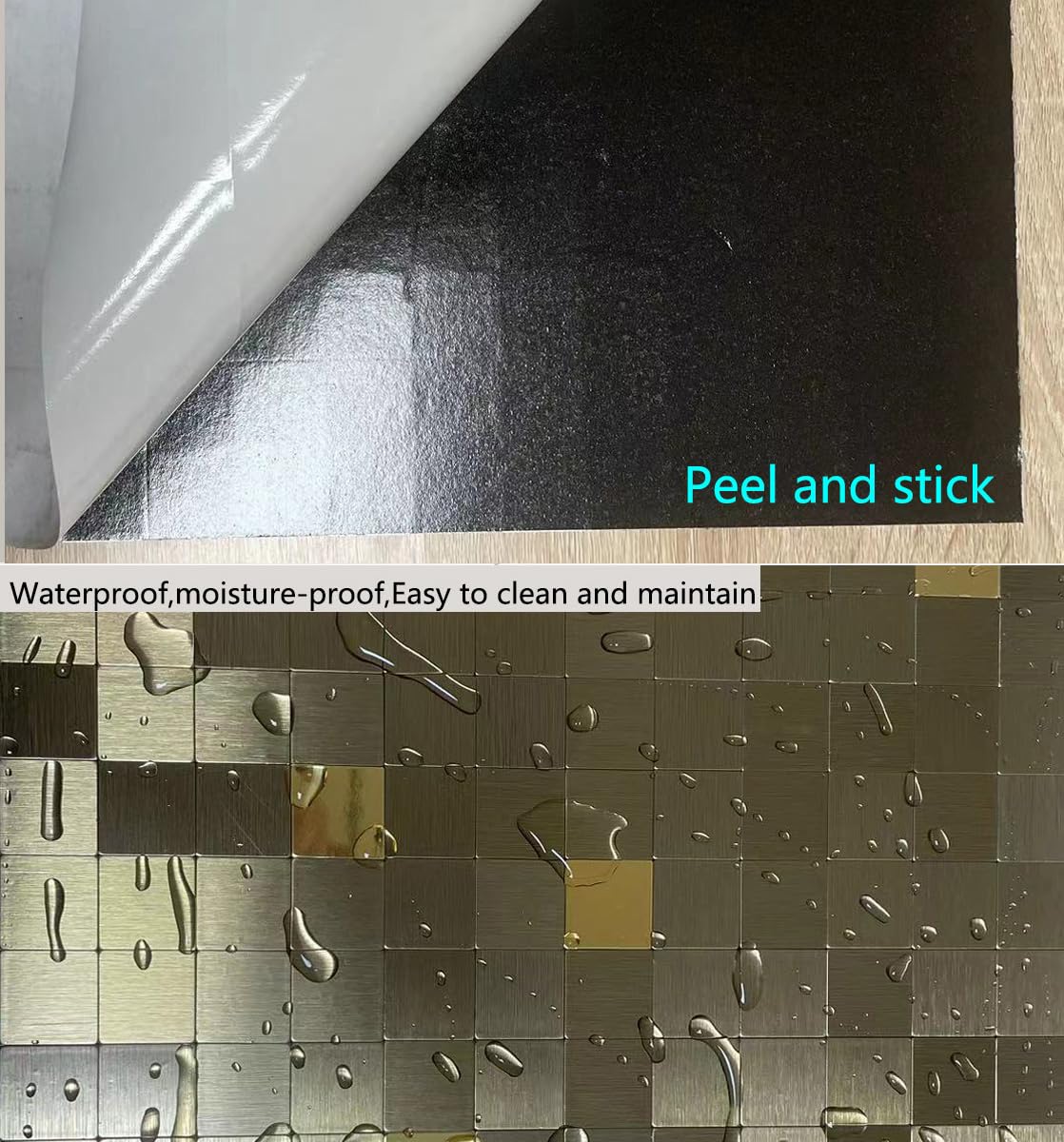 WEIMEISC 10 Sheets Peel and Stick Backsplash Tile for Kitchen, Self-Adhesive Mosaic Tile, Stick on Bathroom Vanities，Fireplace Décor, Laundry Table(11.81" X 11.81") (Brushed Gold+Golden Mirror, 10)