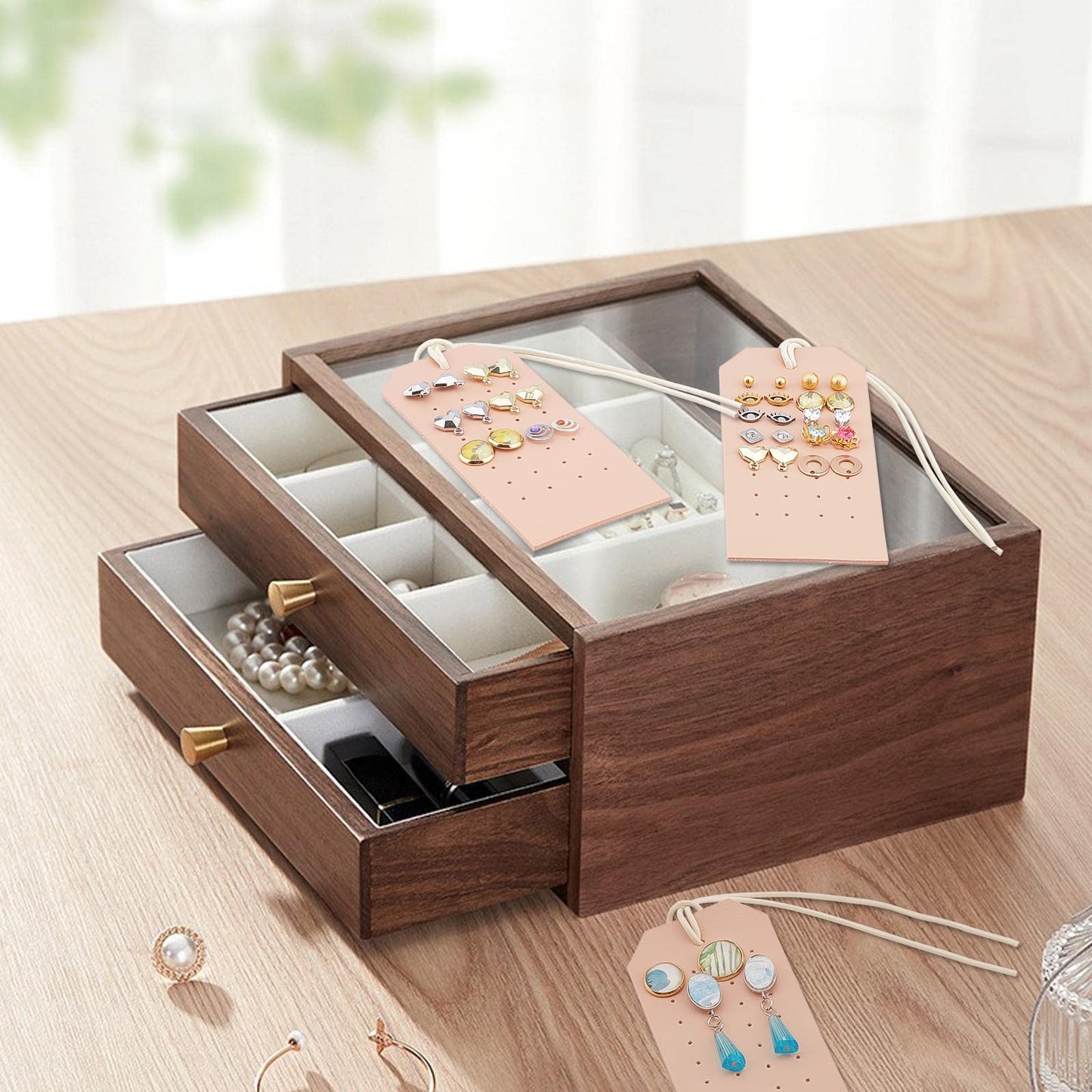 OLYCRAFT 7Pcs Portable Leather Earring Holders Pierced Earring Display Card Leather Stud Holder Earring Organizer Hanging Jewelry Cards for Home Travel Earrings Stud Jewelry Storage Display -PeachPuff