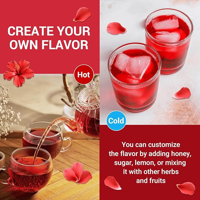 Hibiscus Tea Bags, Hibiscus Flower Herbal Tea - Caffeine & Sugar Free, 50 Teabags