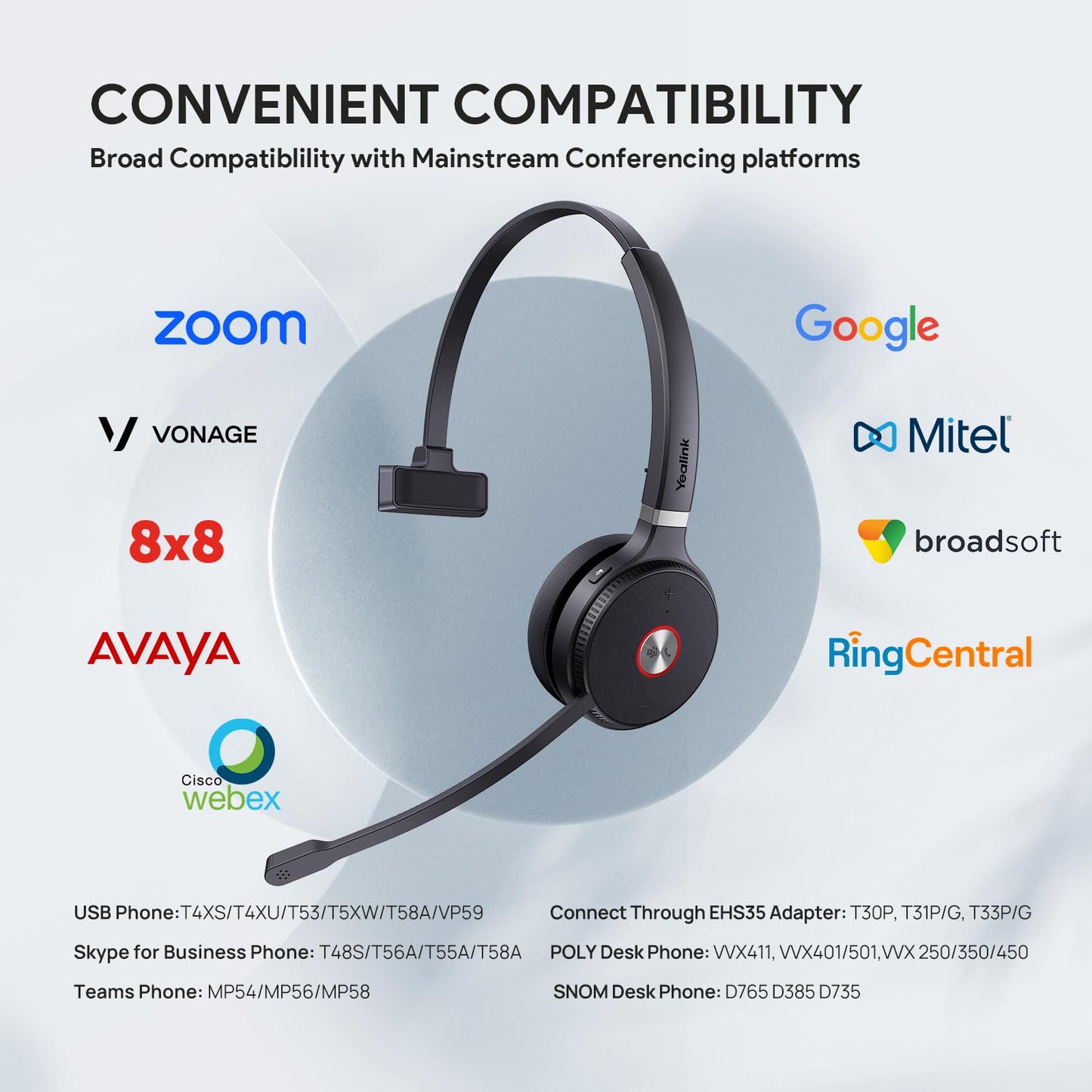Yealink WH62 Mono UC DECT Wireless Headset 525 ft Range for Zoom Skype Certified Work Headset with 2X Noise Canceling Mic for IP Phone and Computer, Office Single On Ear Headphone,13 Talk Time